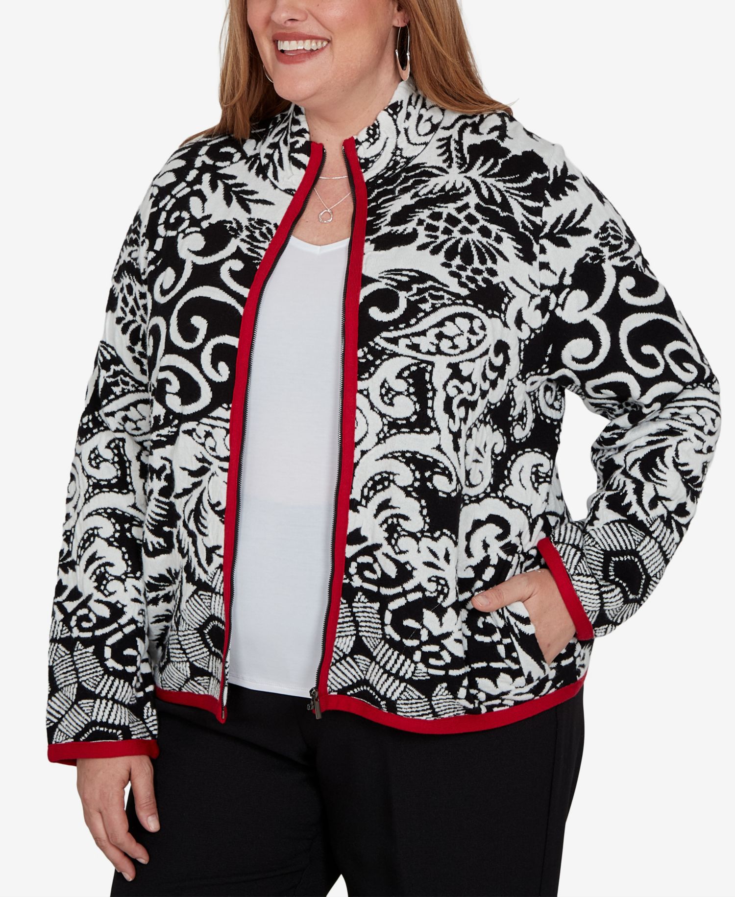 Plus Size Stand Collar Zipper-Front Short Jacket