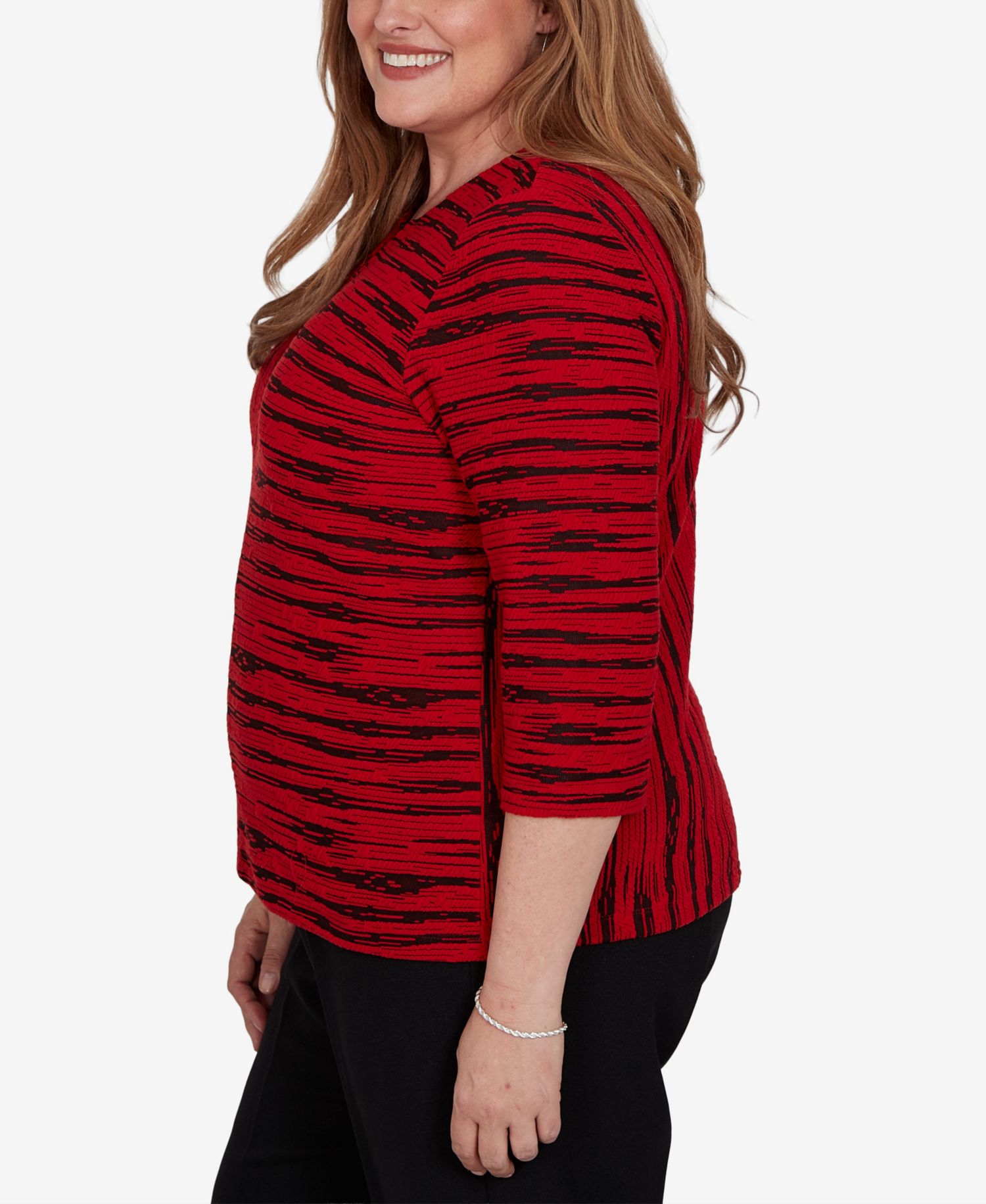 Plus Size Keyhole Neck Print 3/4-Sleeve Blouse