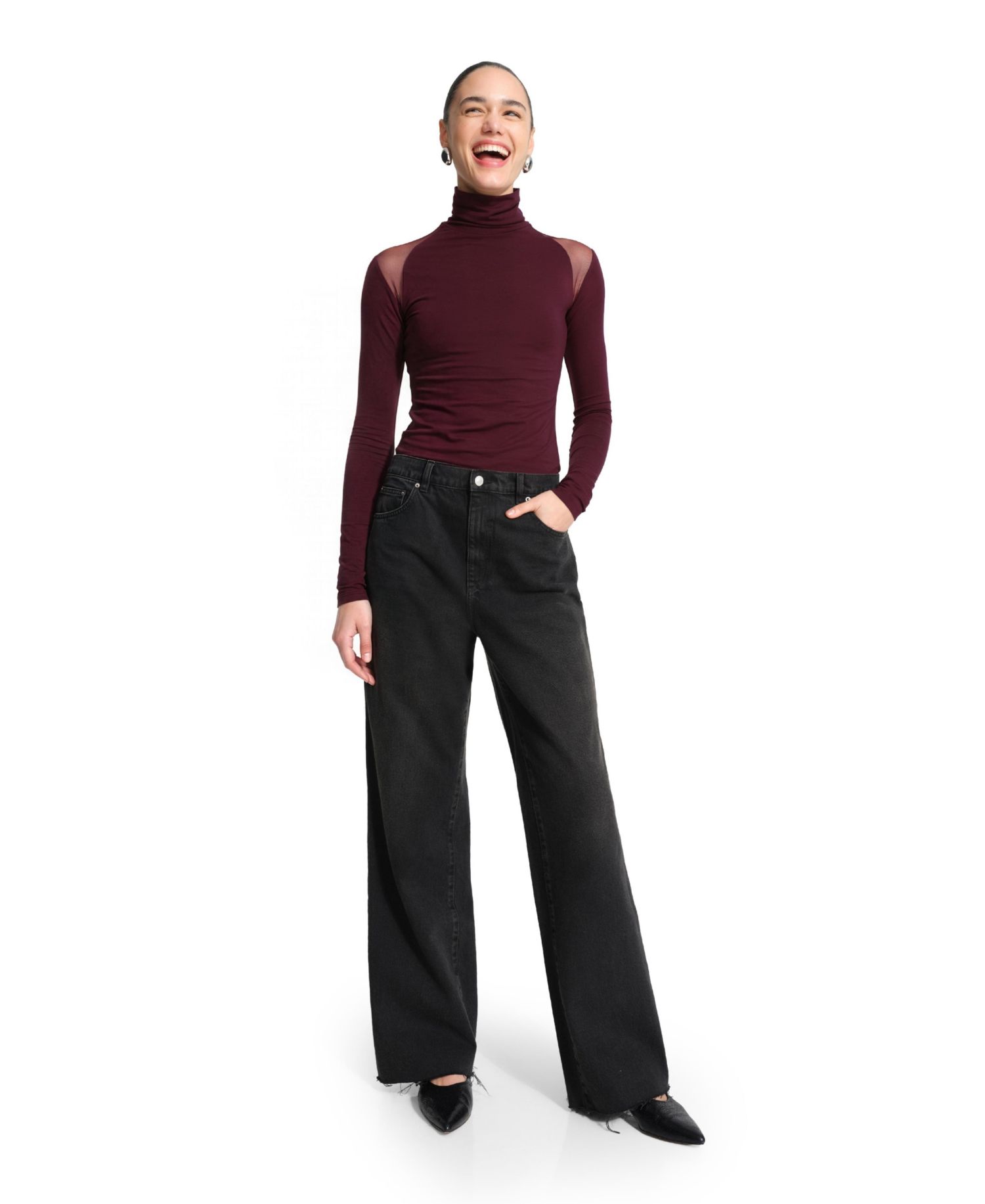 Women's Maria Turtleneck Long-Sleeve Asymmetrical-Mesh Top