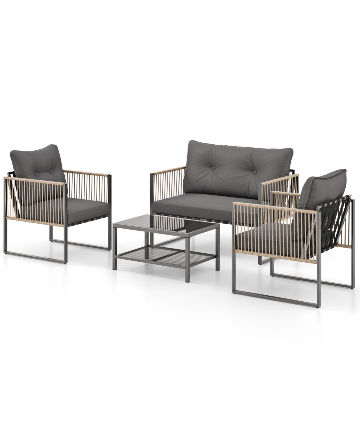 Gymax Set Of 4 Patio Furniture Set Pe Rattan Conversation Sofa Set with Thick Cushions - Grey