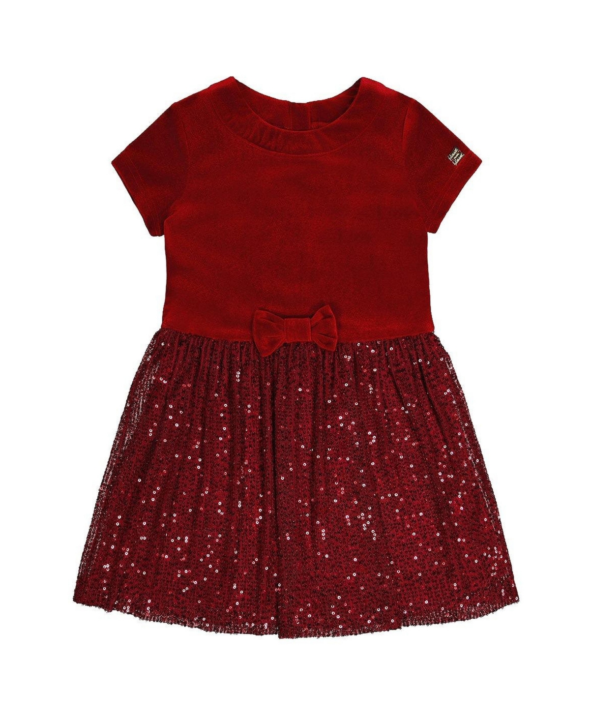 Deux par Big Girls (6-14) Bi-Material Short Sleeve Dress with Glittering Skirt