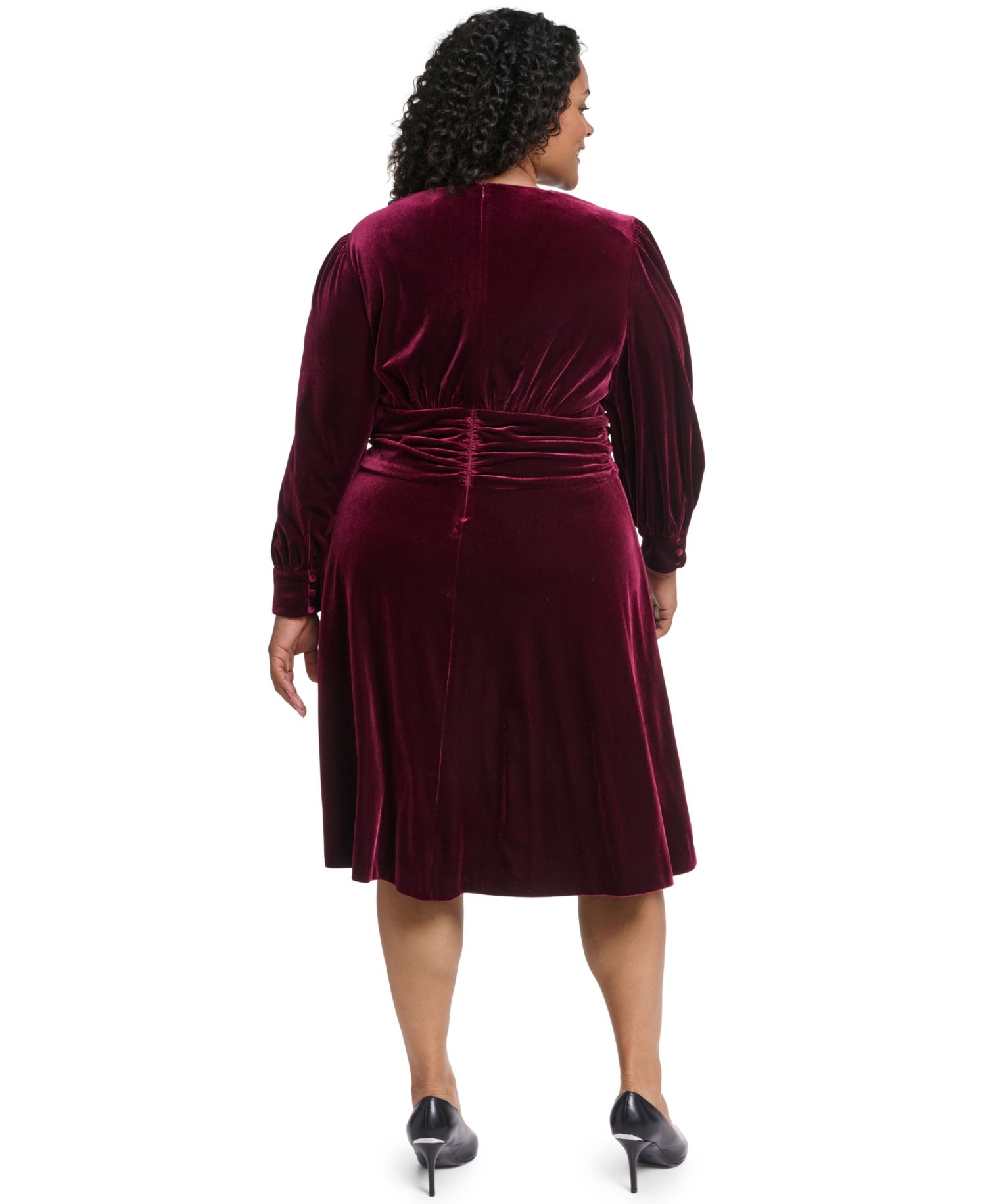 Plus Size Twist Front Long-Sleeve Cocktail V-Neck Velvet Dress
