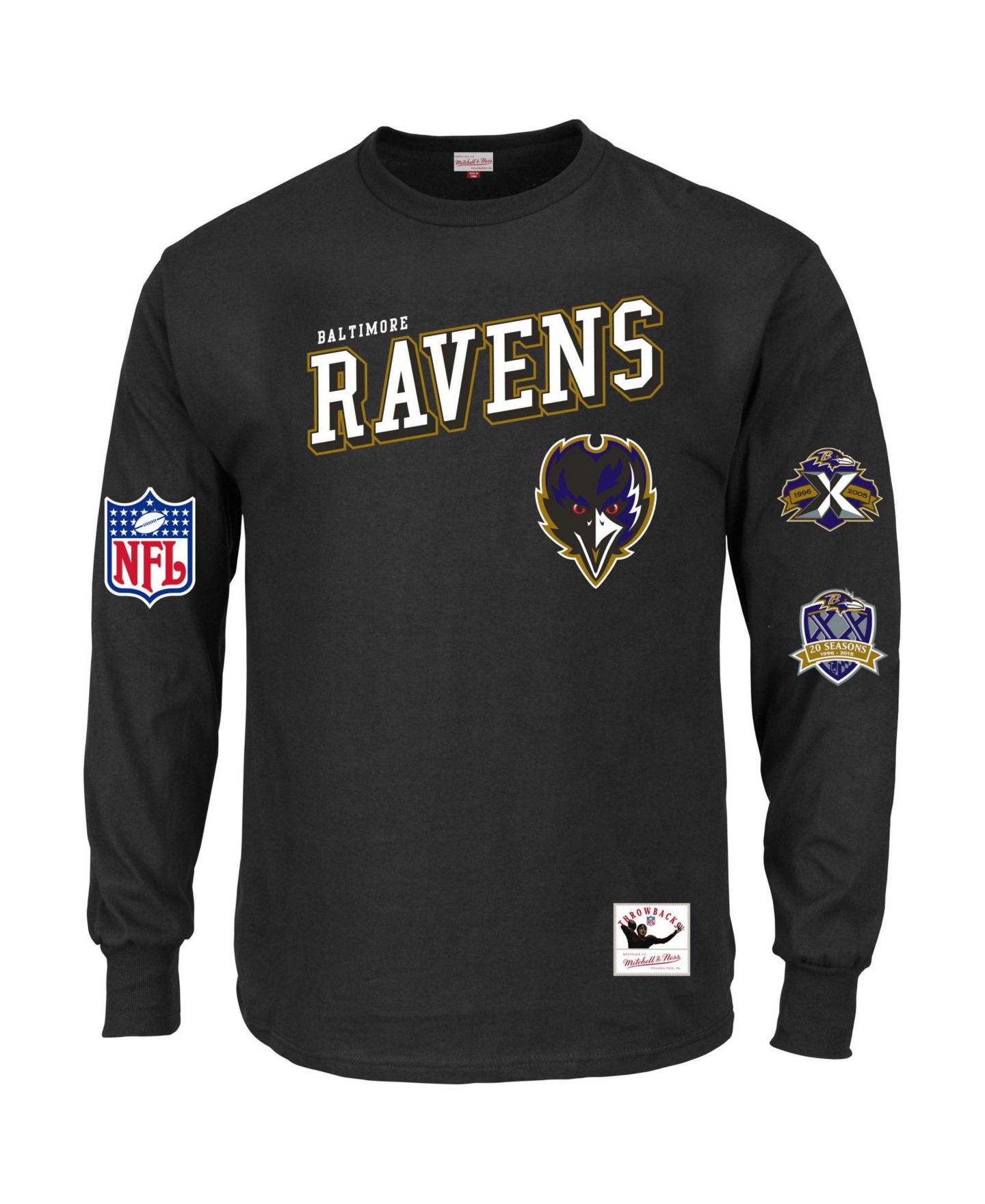 Мужская футболка Mitchell & Ness Black Baltimore Ravens Big & Tall Training Camp Long Sleeve — фото 1