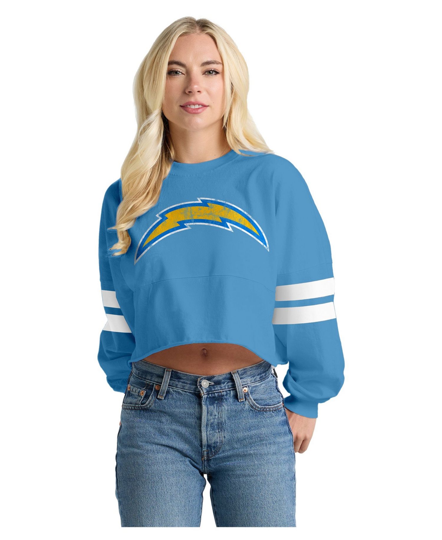 Women's Los Angeles Chargers Oversized Cropped Long-Sleeve T-Shirt