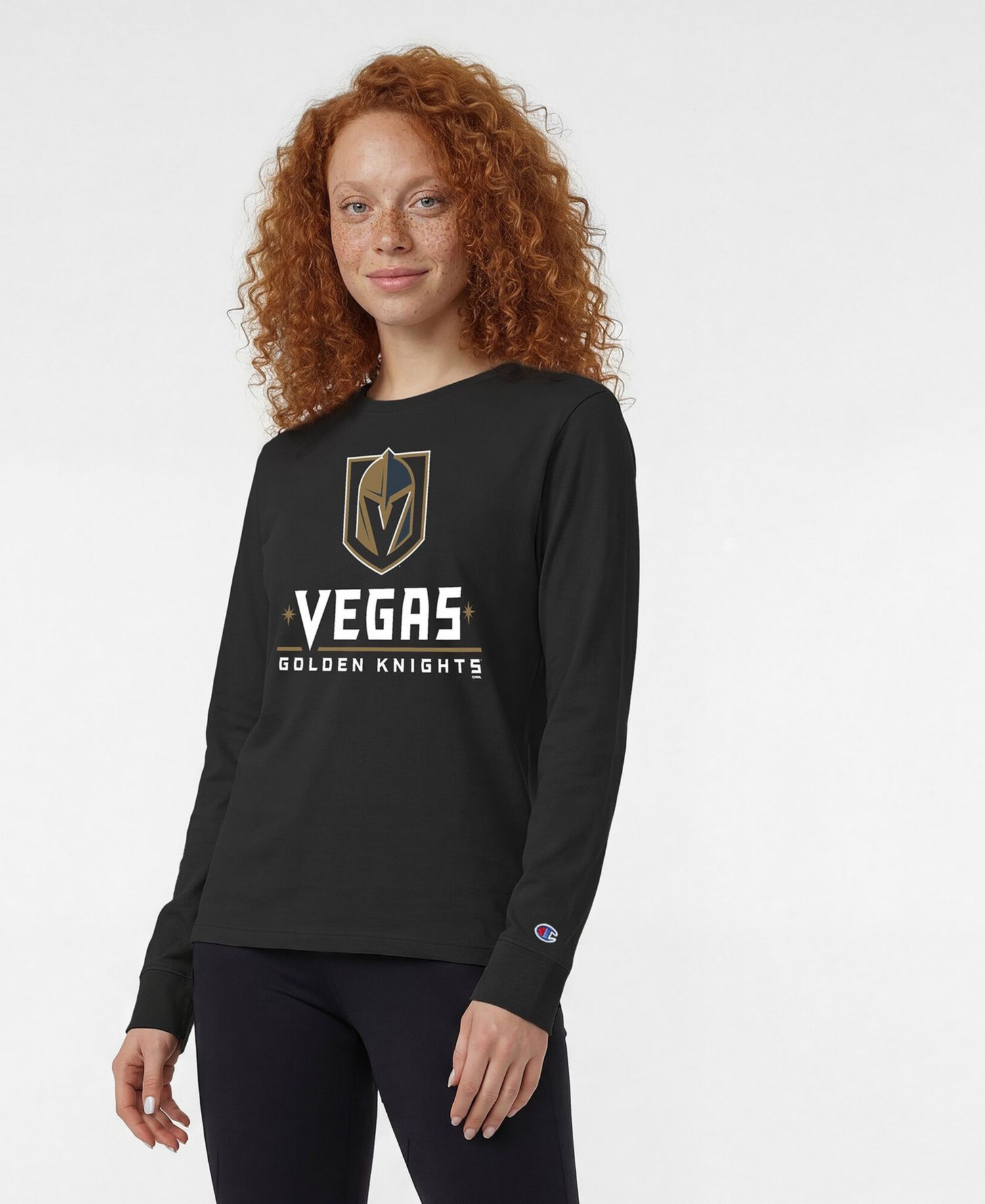 Women's Vegas Golden Knights Wordmark Lockup Long-Sleeve Crewneck T-Shirt