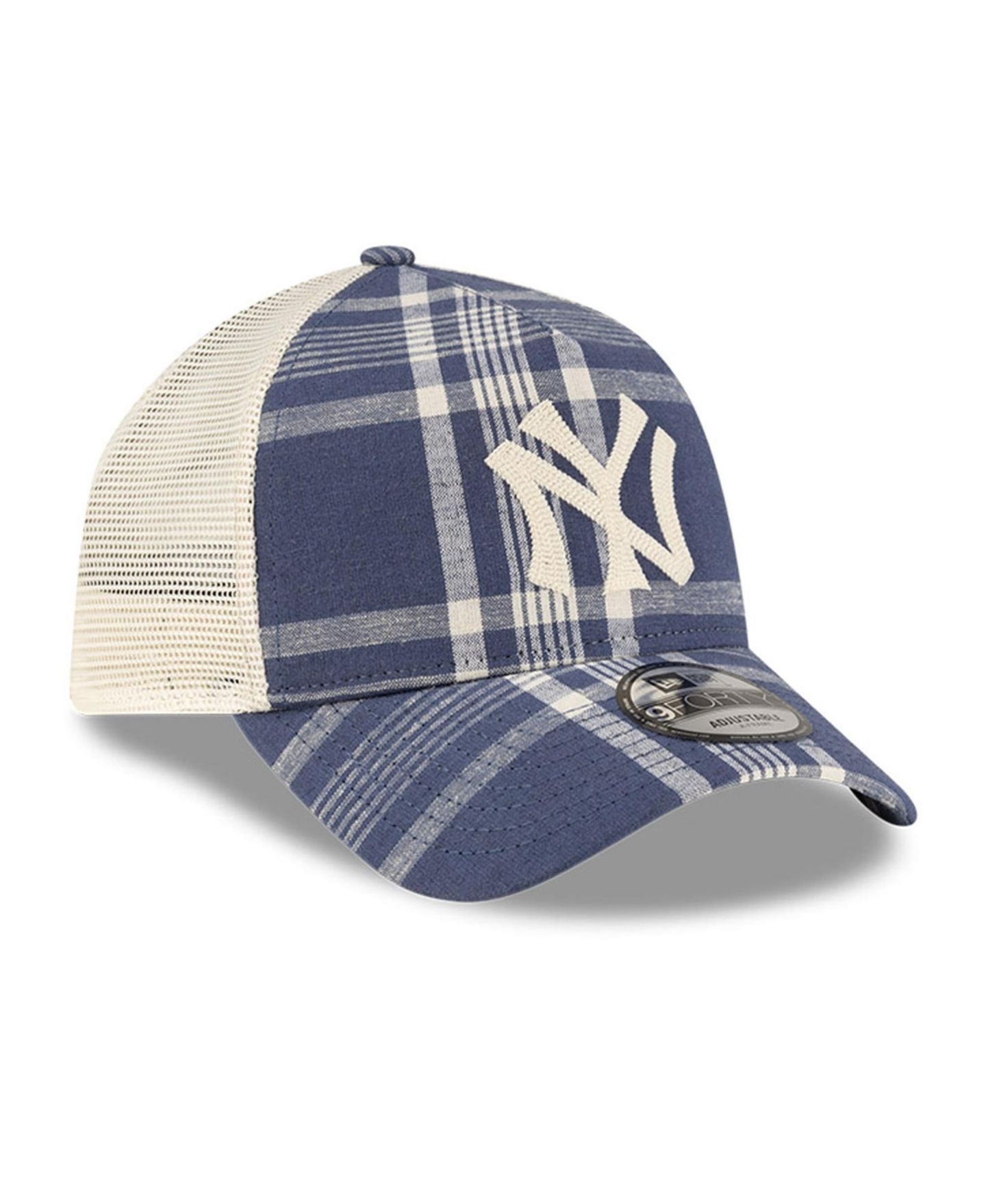 Мужская кепка New Era x Ralph Lauren Navy/Light Beige New York Yankees Plaid 9FORTY A-Frame Trucker Adjustable Hat — фото 3