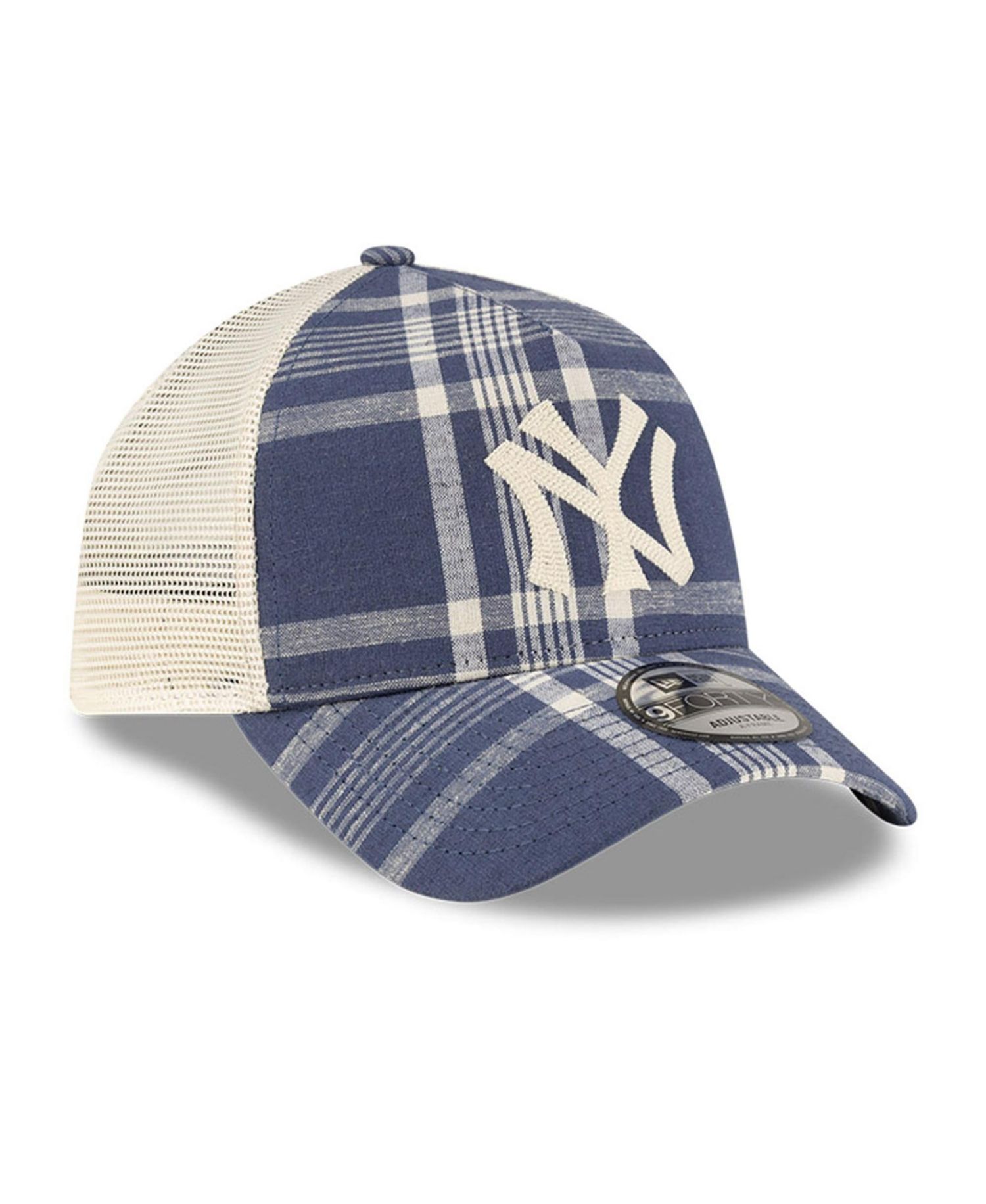 x Ralph Lauren Men's Navy/Light Beige New York Yankees Plaid 9FORTY A-Frame Trucker Adjustable Hat