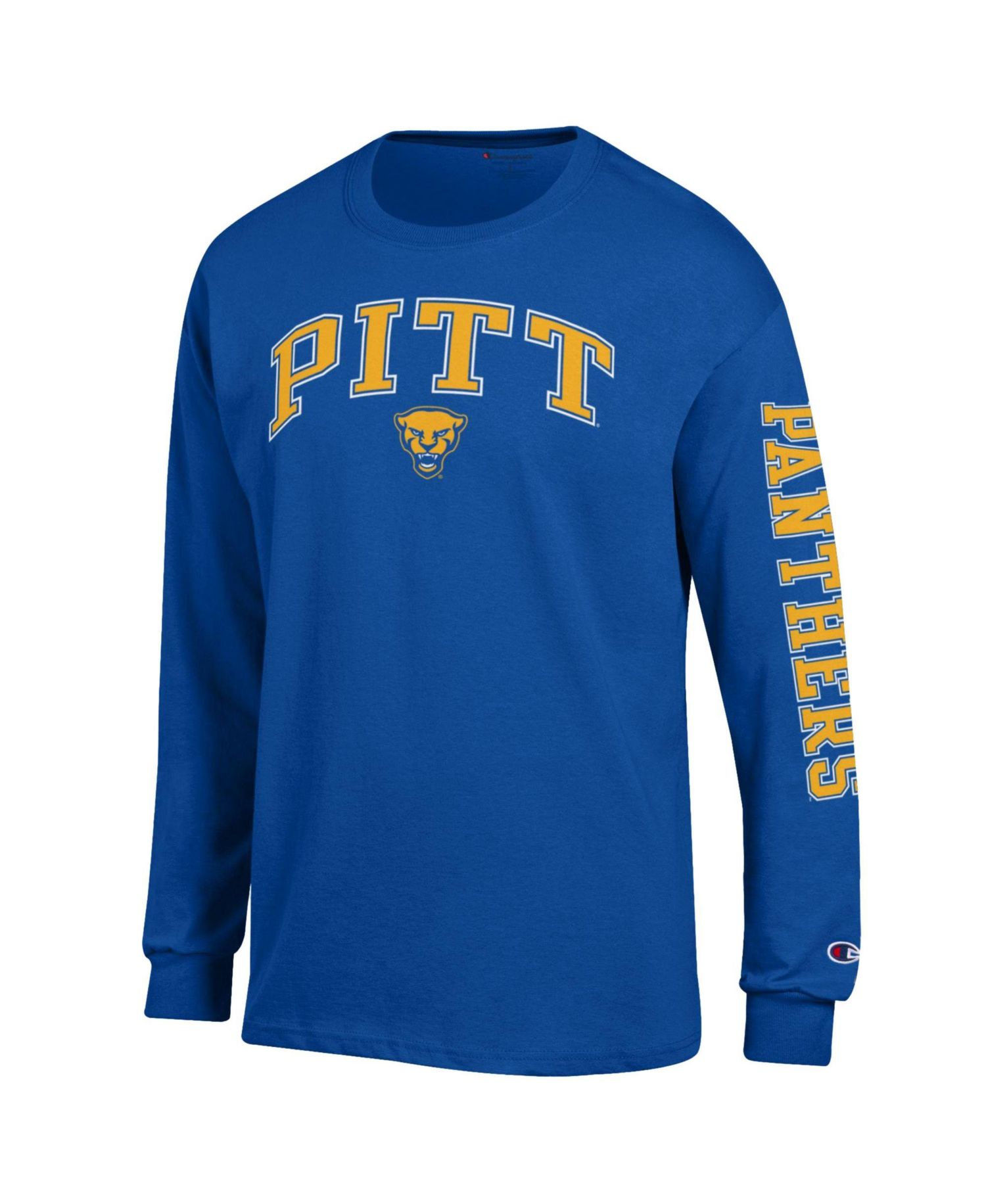 Men's Pitt Panthers Arch Over Logo 2-Hit Long-Sleeve Crewneck T-Shirt