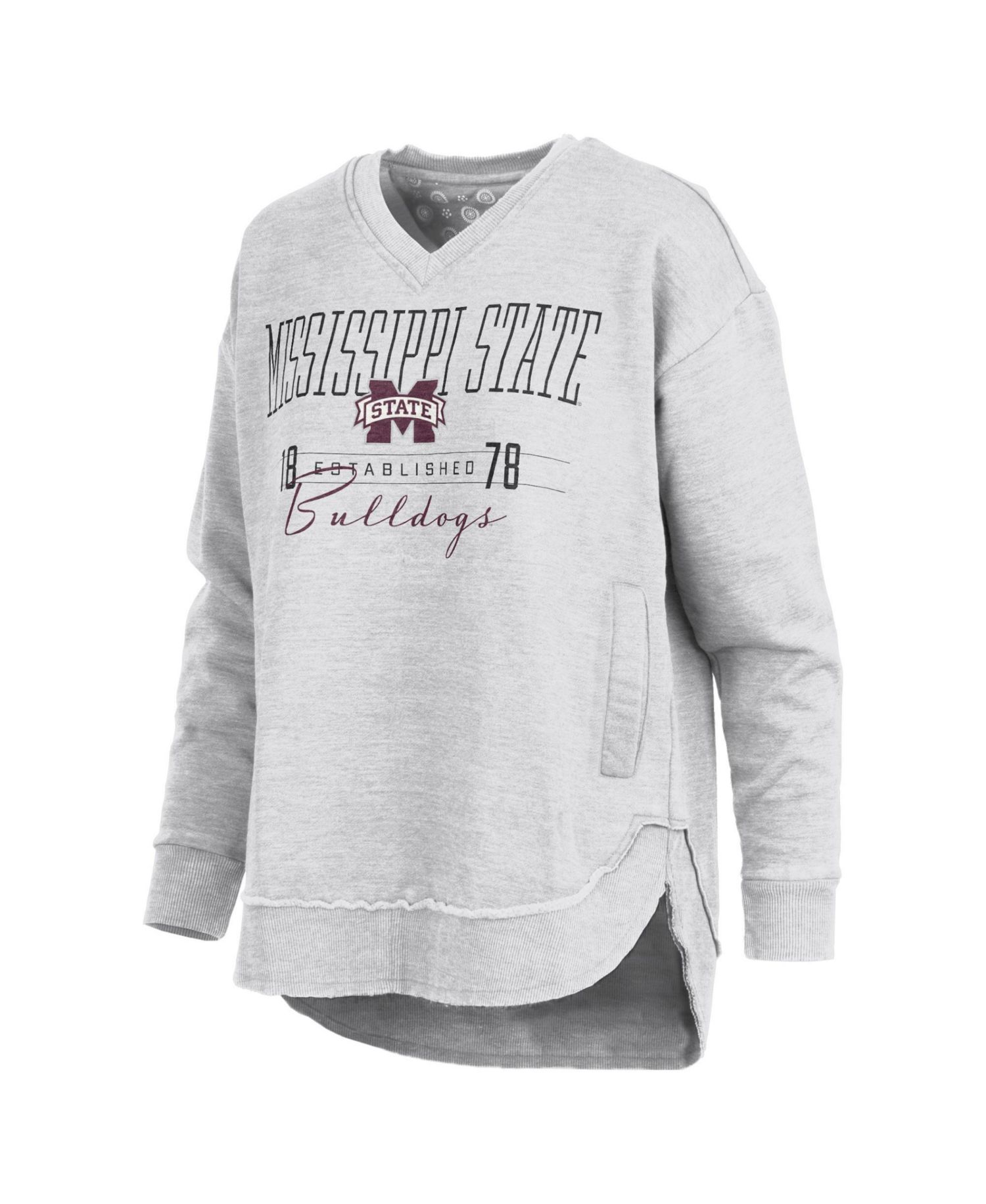 Women's Mississippi State Bulldogs Marcus East Hall Poncho Graphic Fleece-Lined V-Neck Sweatshirt