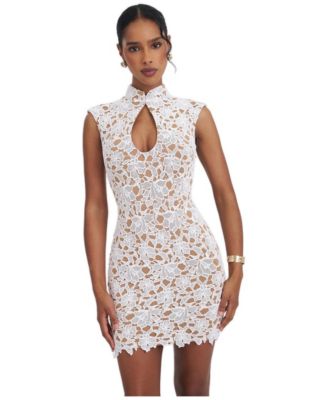 Women's Quinley White Cotton Lace Teardrop Neckline Mini Dress