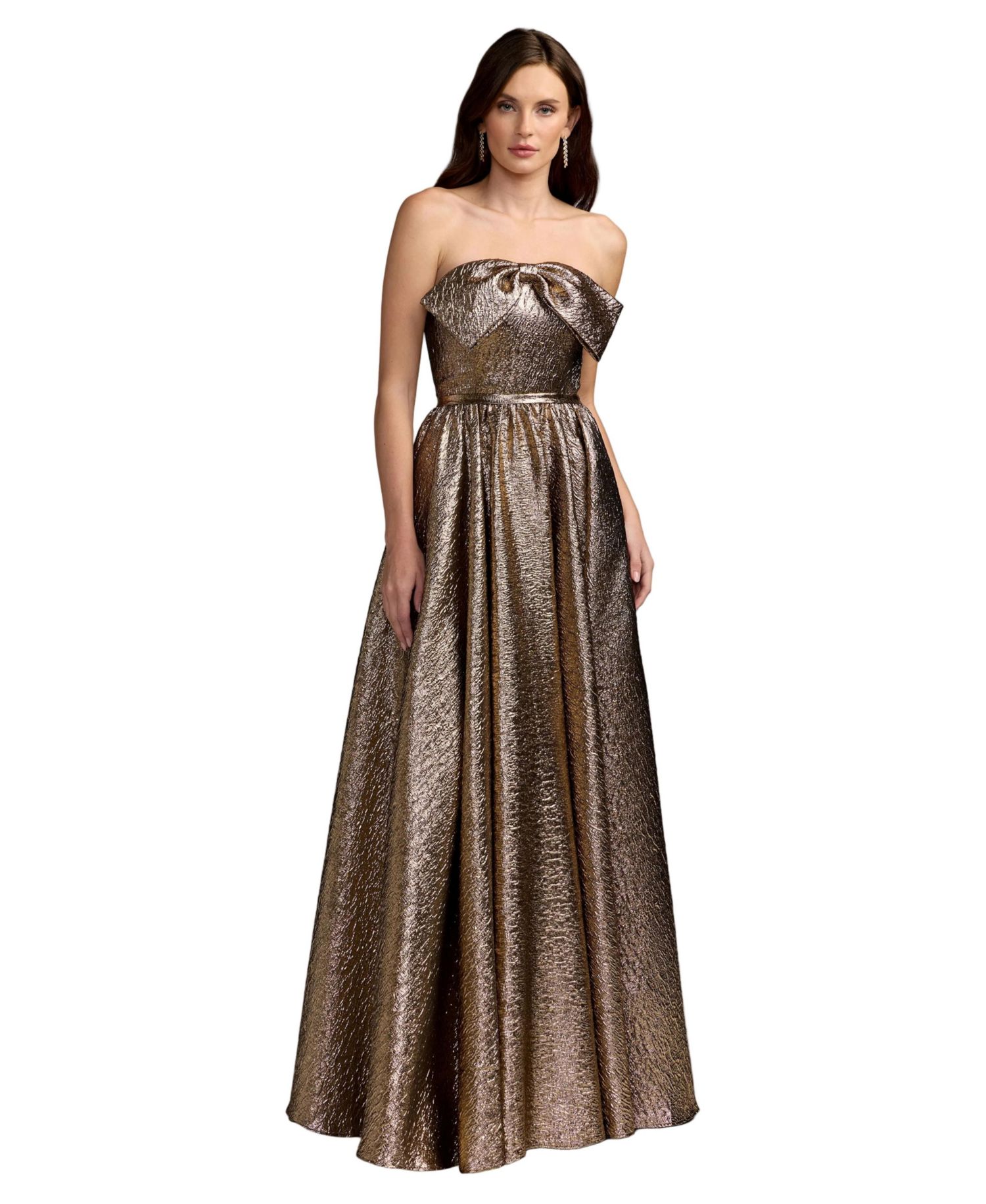 Petite Strapless Bow Metallic Ball Gown