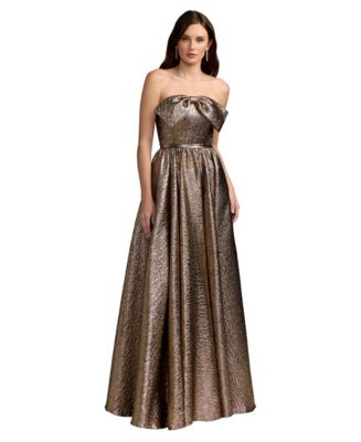 Mac Duggal Petite Strapless Bow Metallic Ball Gown