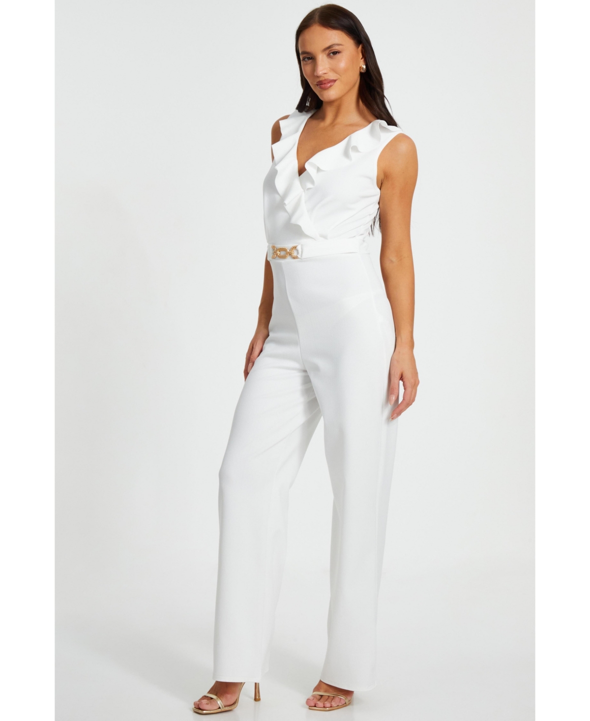 Quiz Women's Scuba Crepe Frill Buckle Dress - White