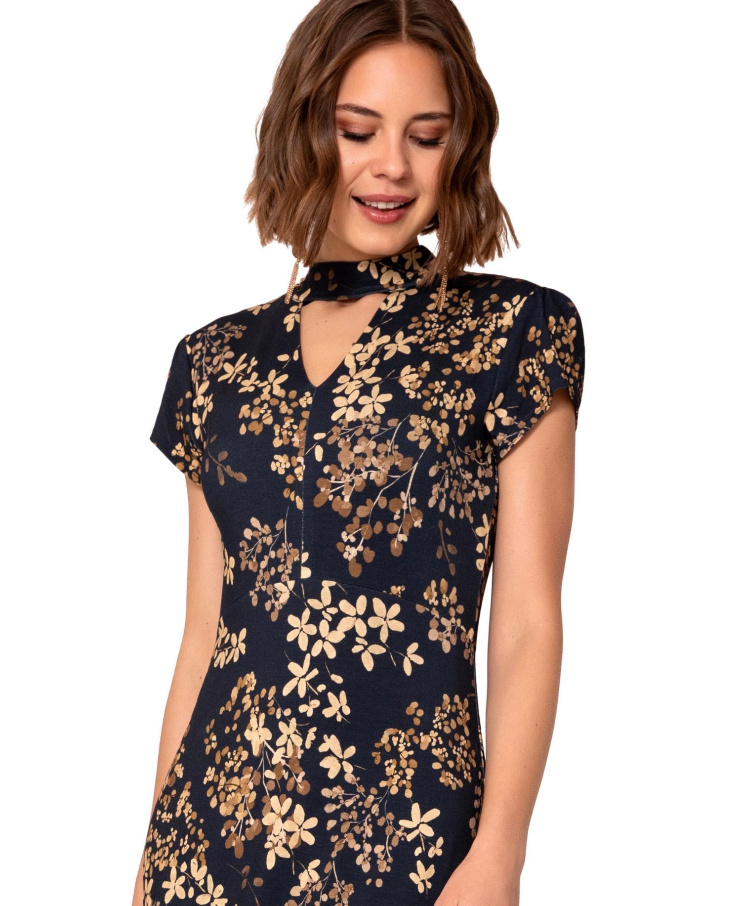 Women's Saffie Floral Keyhole Wedding Guest Midi Dress