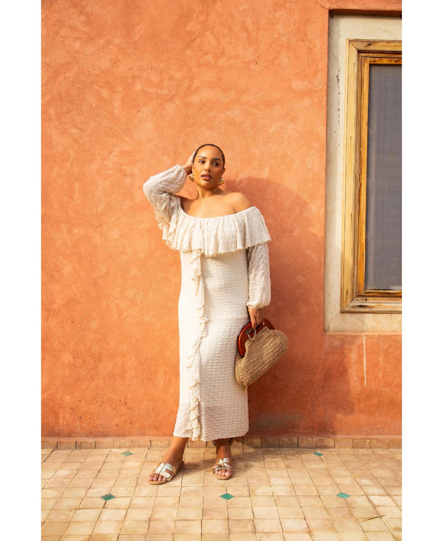 Plus Size Ruffle Long Sleeve Bardot Dress