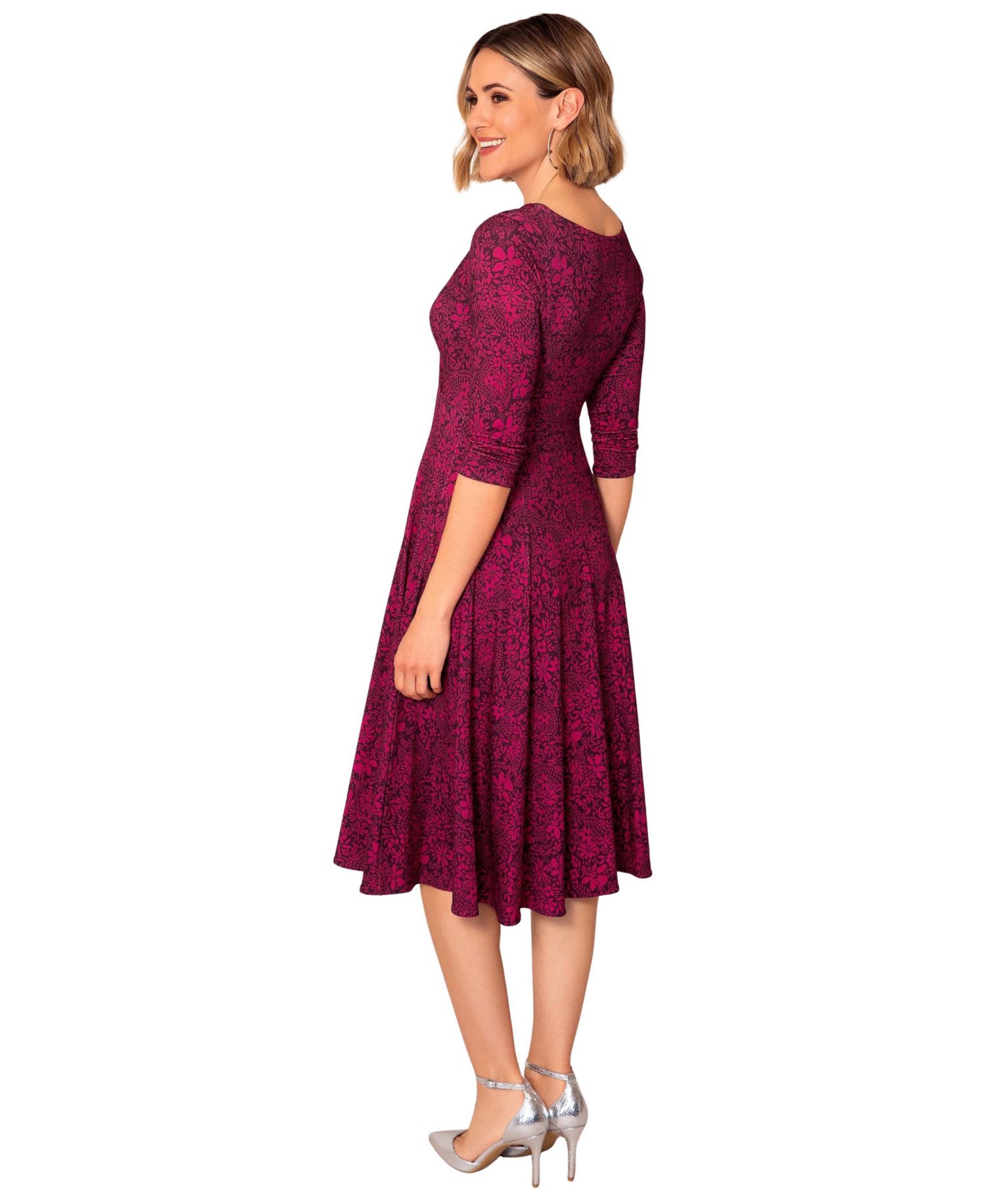 Women's Annie V-Neck 3/4-Sleeve Flare Midi Dress