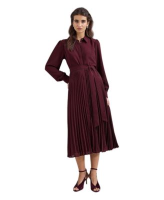 Women's Ren Long-Sleeve Pleated Midi Shirt Dress