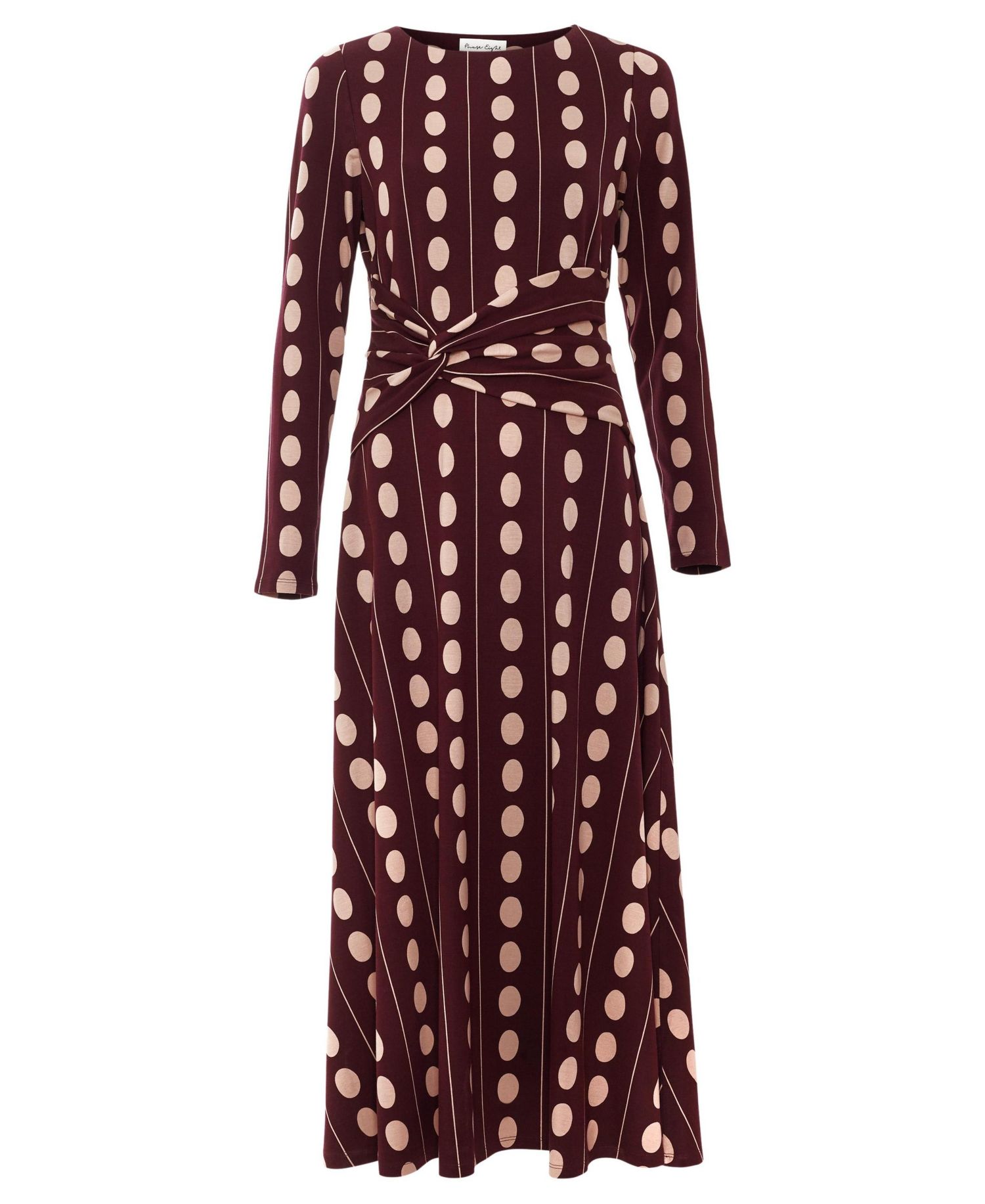 Women's Eugenie Spot Knot-Waist Long-Sleeve Midi Dress