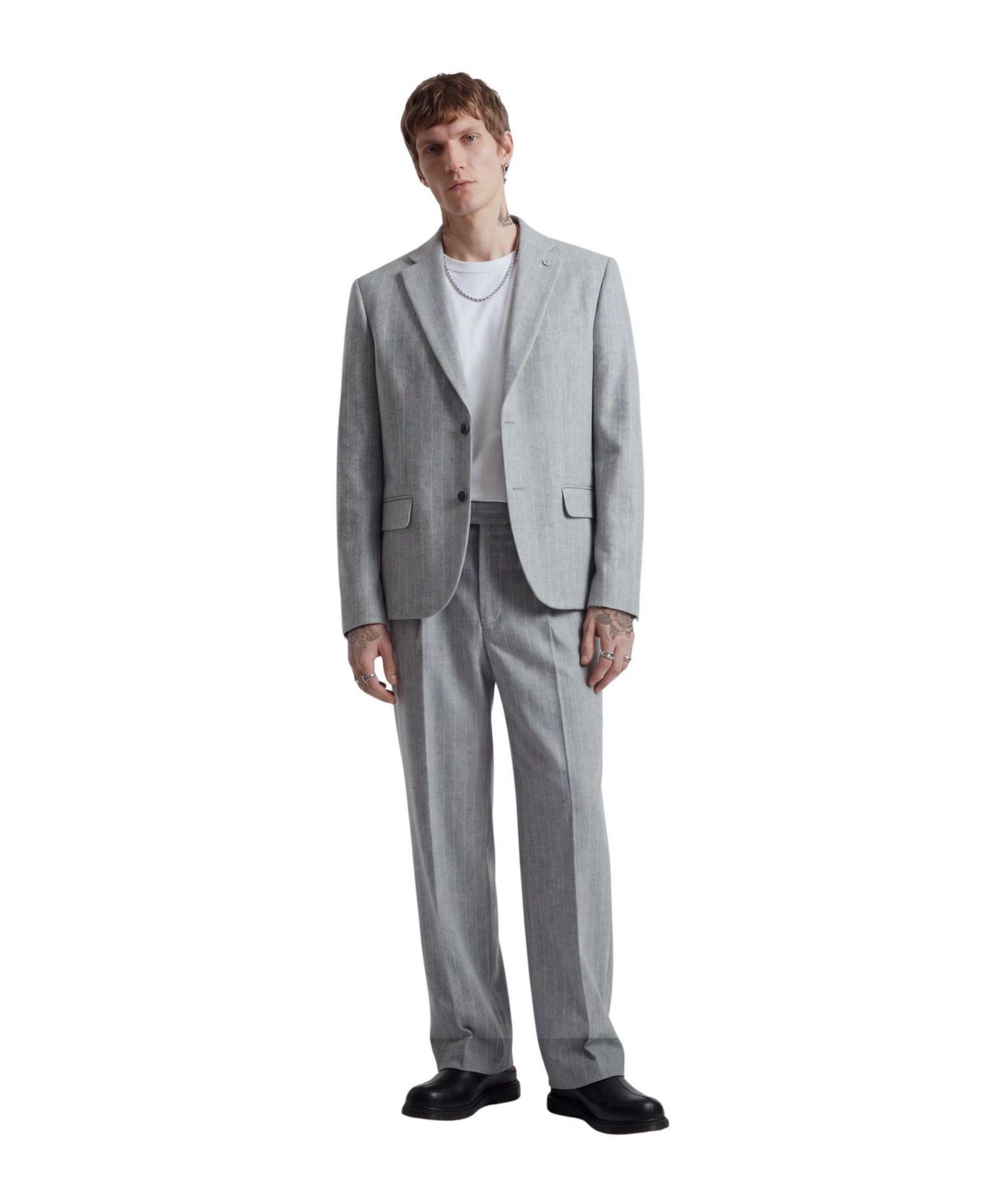 Men's Tyson Pinstripe Relaxed-Fit Wool Suit Trousers
