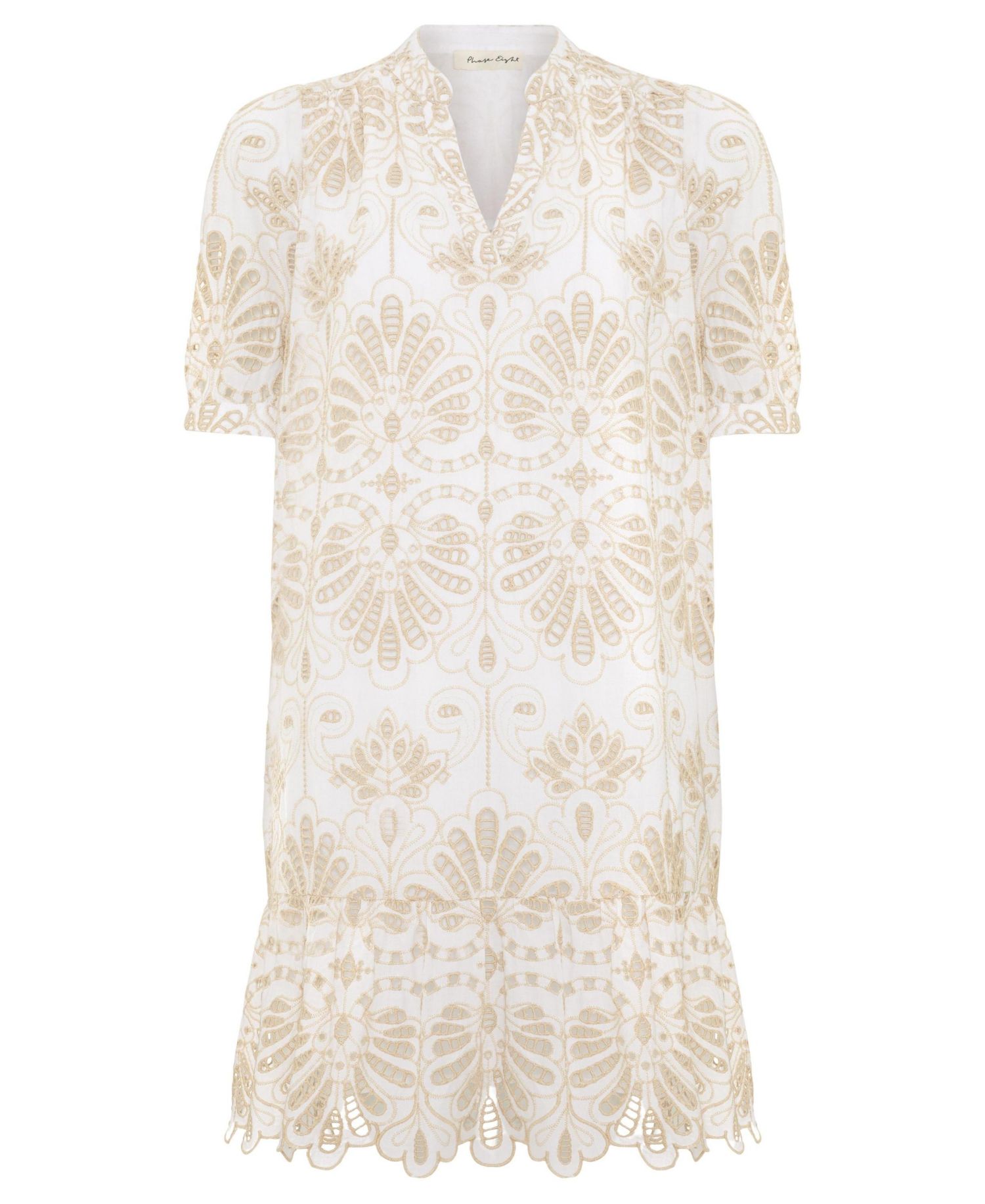 Women's Liliana Embroidered Puff-Sleeve V-Neck Mini Dress