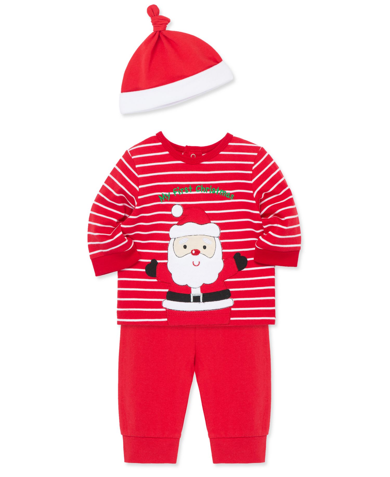 Baby Boys' Santa Stripe Printed Top, Joggers and Hat, 3-Piece Set