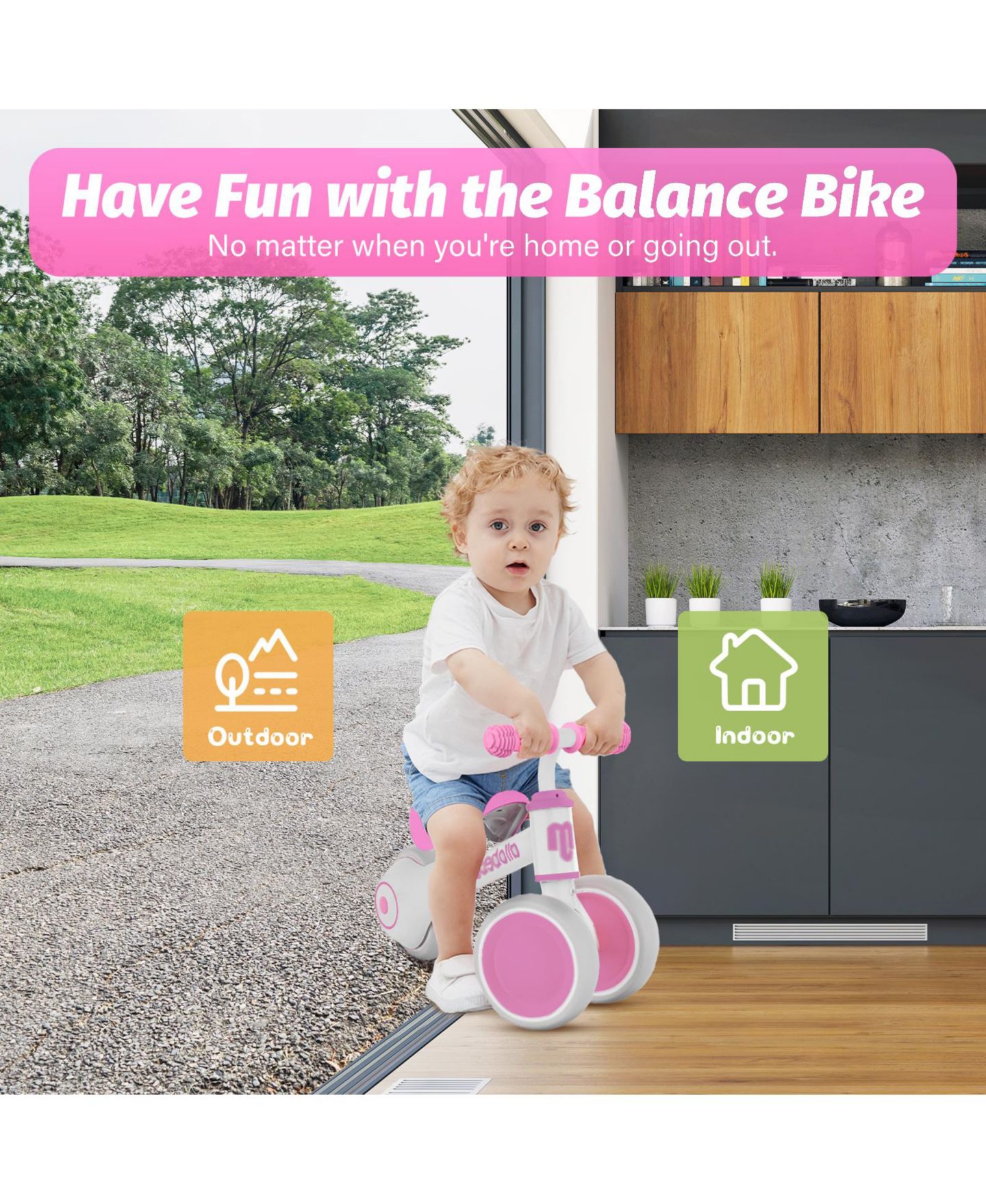Детская игрушка Allobebe Baby Balance Bike, Carbon-Steel, 3-Wheel Adjustable-Seat Ride-On, Ages 1-3, цвет: Розовый красный — фото 11