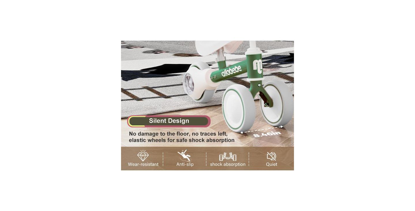 Детская игрушка Allobebe Baby Balance Bike with Adjustable Seat and Silent Wheels, 3-Wheel Ride-On, Ages 1-3, цвет: Зелёный — фото 9