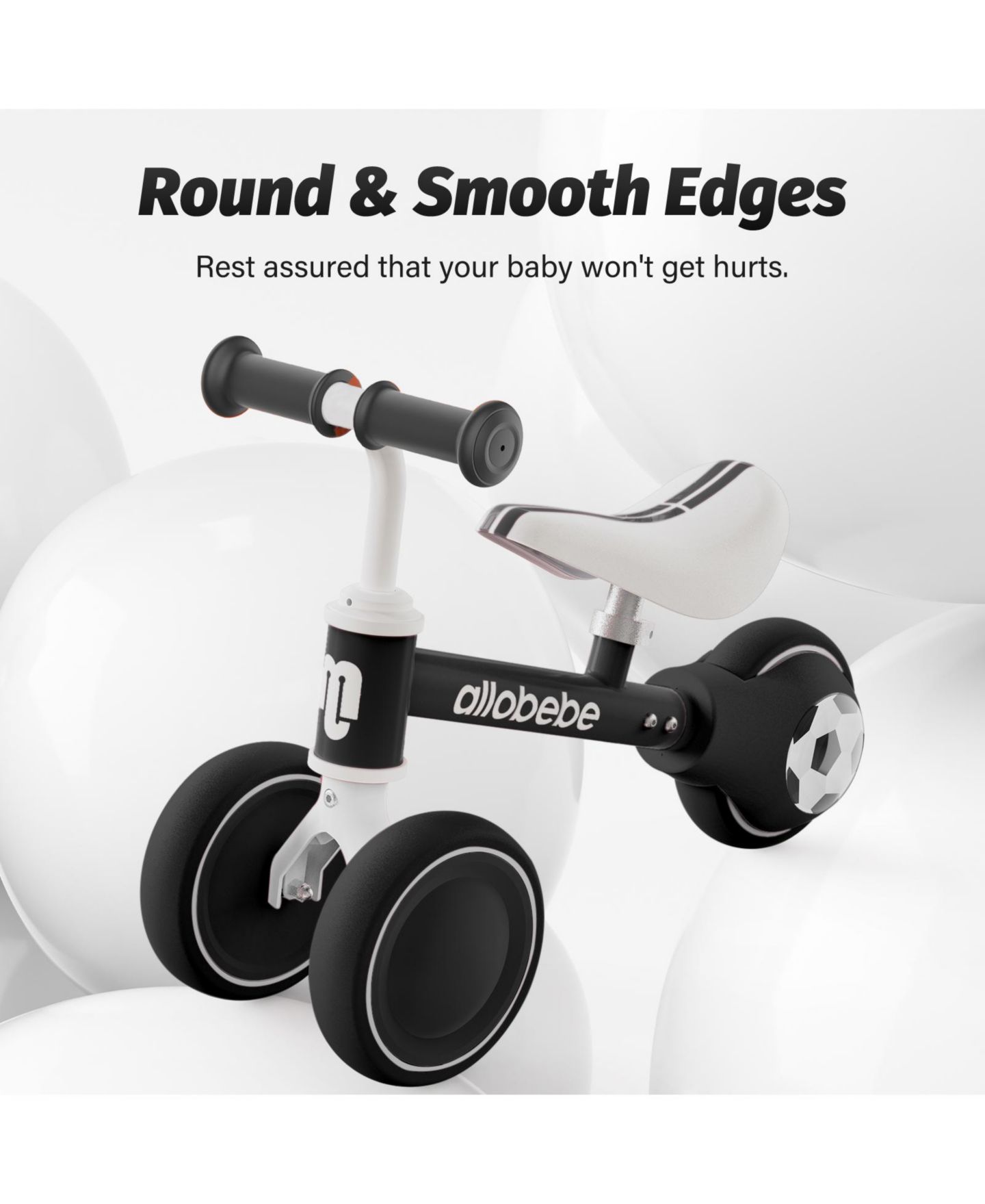 Детская игрушка Allobebe Baby Balance Bike 3-Wheel with Adjustable Seat and Silent Wheels Ride-On, Ages 1-3, цвет: Чёрный — фото 8