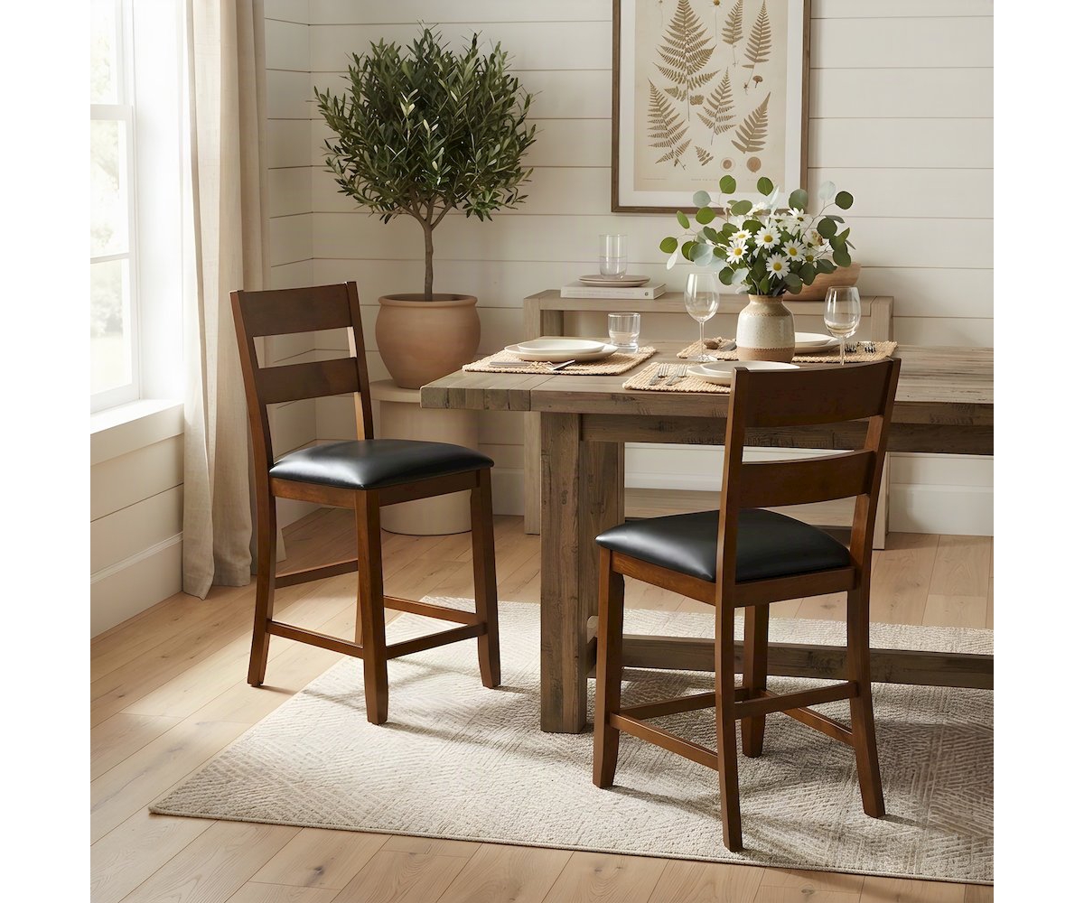 A-America Mariposa Ladderback Counter Chair, with Upholstered Seat (2pack), Rustic Whiskey