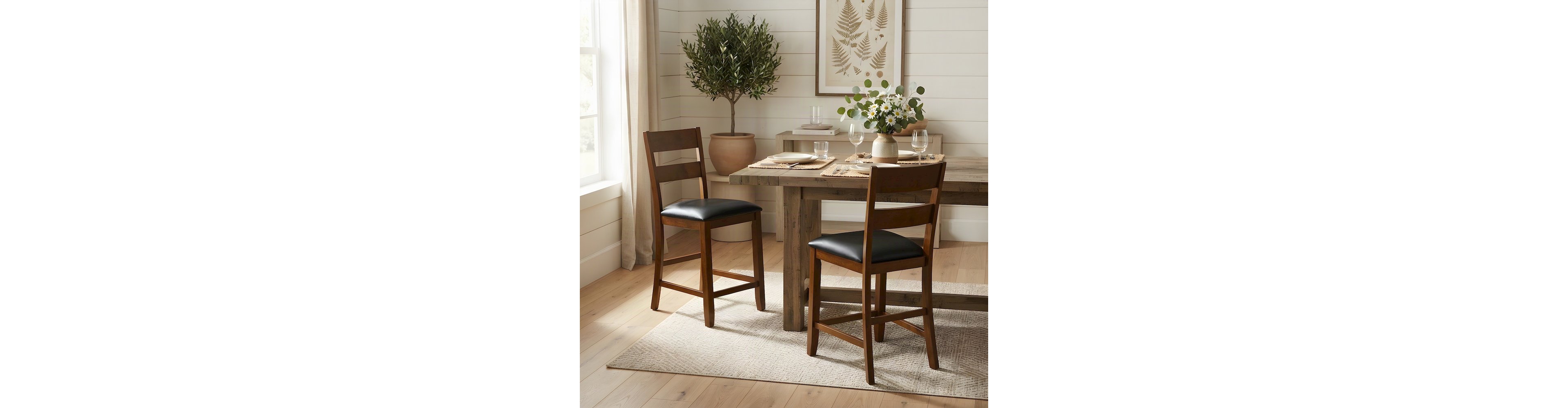 A-America Mariposa Ladderback Counter Chair, with Upholstered Seat (2pack), Rustic Whiskey