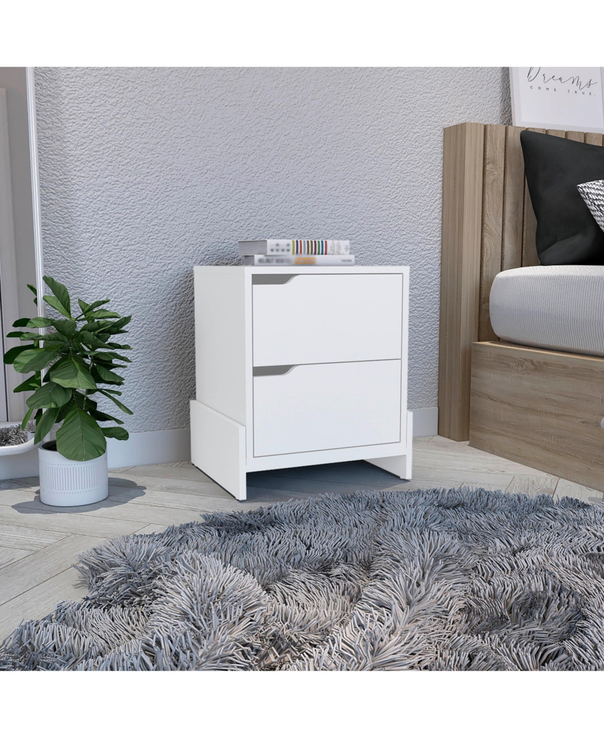 Flynama 2-Drawer Nightstand with Open Shelf, Modern End Table with Storage Cabinet for Bedroom