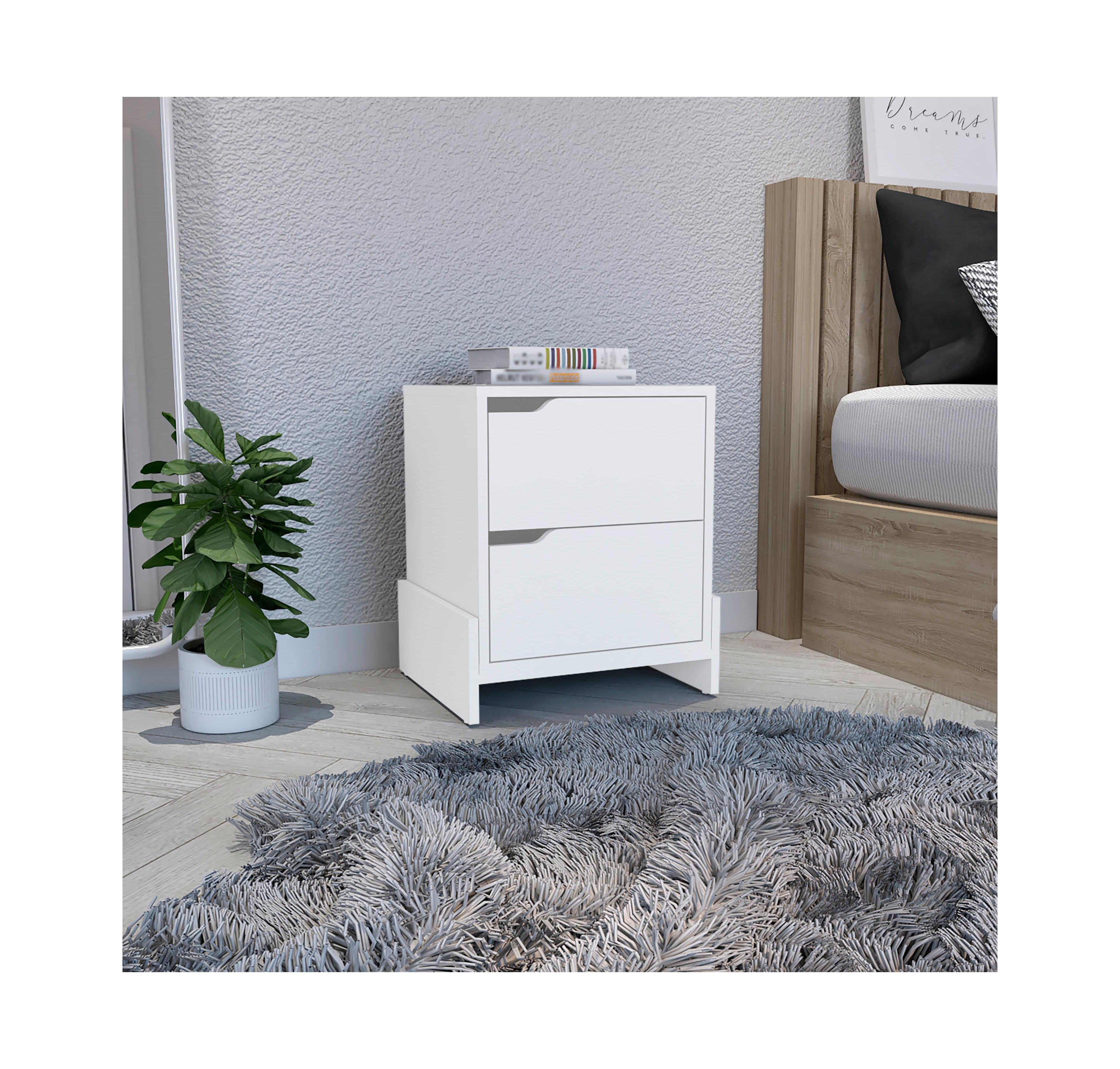 Flynama 2-Drawer Nightstand with Open Shelf, Modern End Table with Storage Cabinet for Bedroom