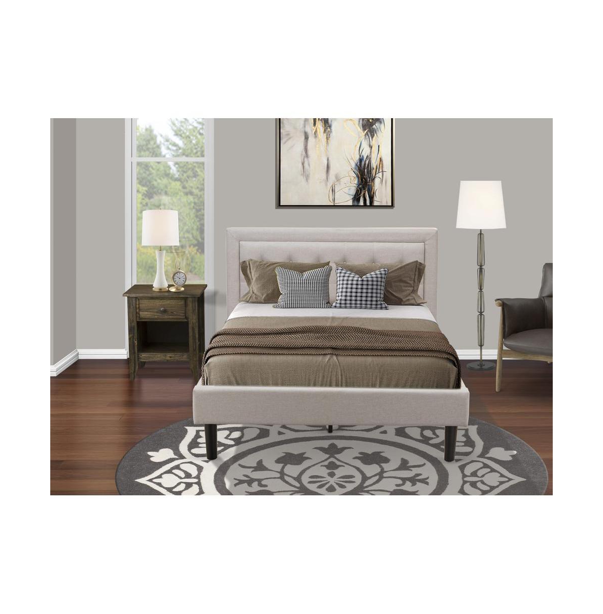East West Furniture FN08F-1GA07 2-Piece Platform Bedroom Furniture Set with 1 Wood Bed Frame and a Bedroom Nightstand