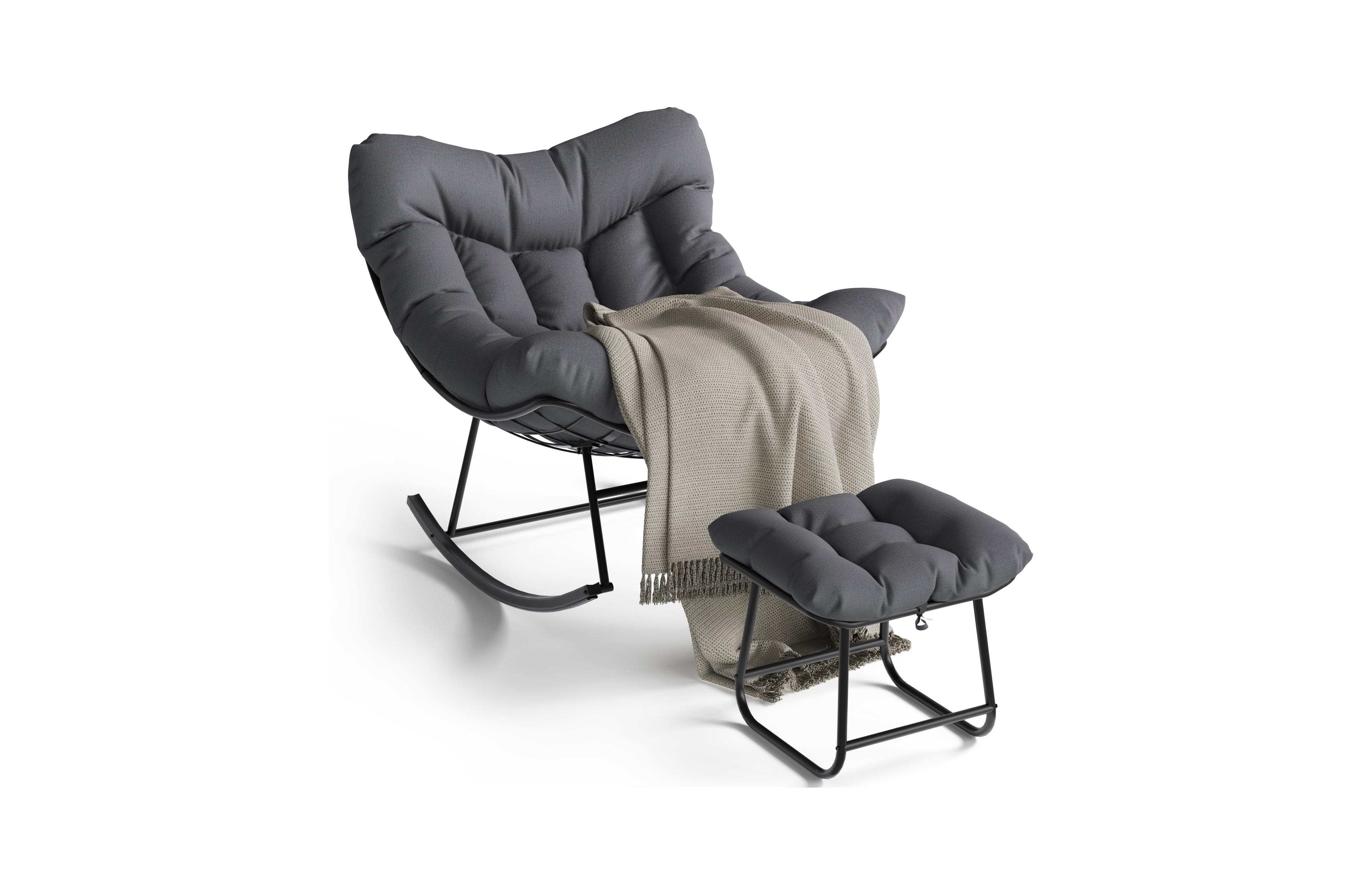 homfan Oversized Patio Papasan Egg Rocking Chair Set with Ottoman - Heavy-Duty Uv-Resistant Pe Wicker and Sturdy Metal Frame
