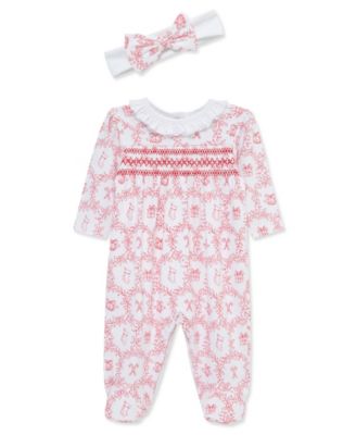 Baby Girls' Festive Toile Print Footed Coveralls and Headband, 2-Piece Set