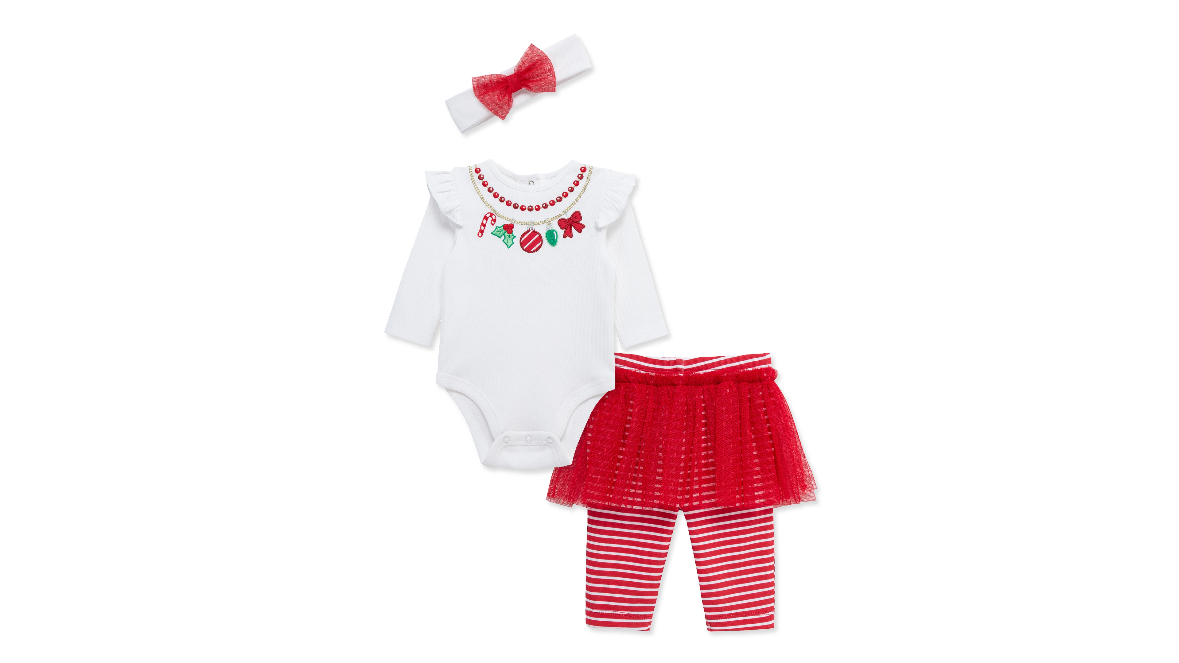 Little Me Baby Girls' Necklace Embroidered Bodysuit, Skeggings and Headband, 3-Piece Set