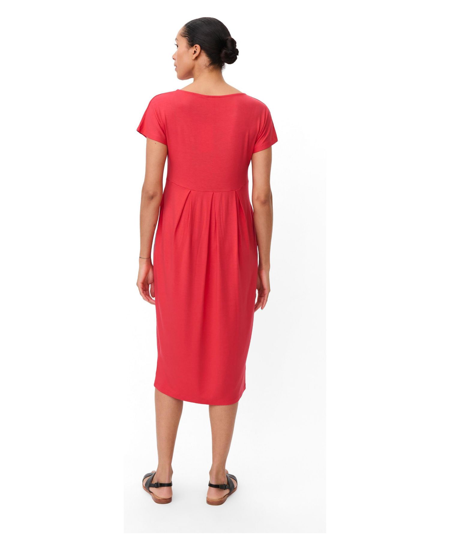 Women's A-Line Gathered-Waist Short-Sleeve Midi Dress