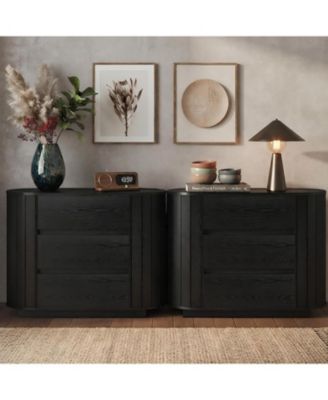 Oversized Nightstand with 3 Drawers Set of 2