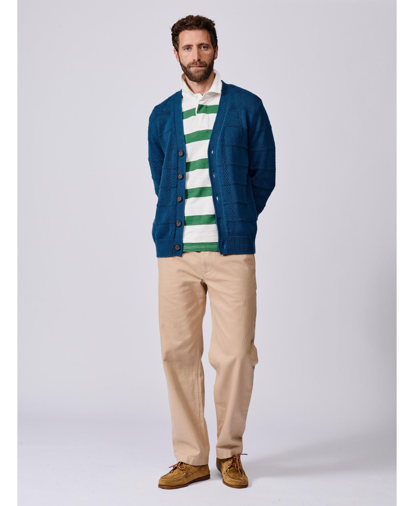 Мужской кардиган Aubin Rainham Checked V-Neck Regular-Fit, цвет: Потёртый индиго — фото 2