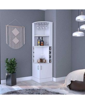 Aspen Kava Corner Bar Cabinet with Wine Bottle Storage, Stemware Rack, and Shelves