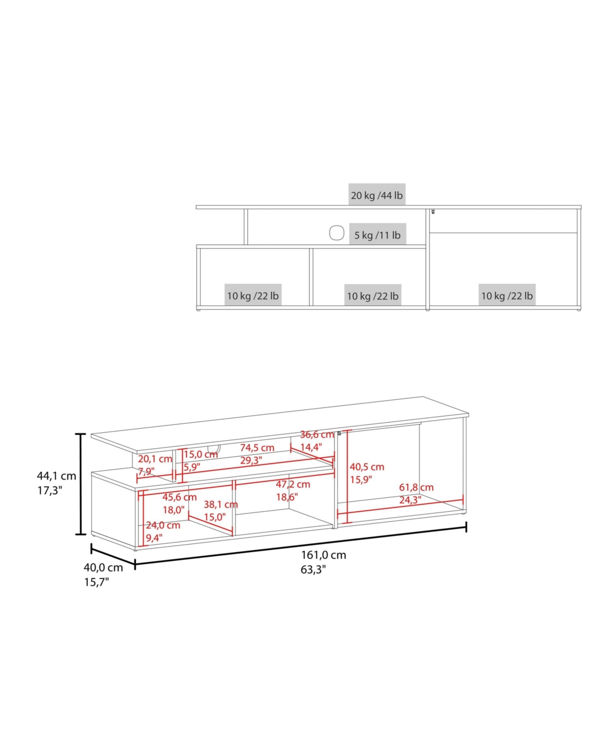 Fm Furniture Dilkon Tv Stand with Drop-Down Door, Hinged Door, Open Shelves,Cable Management