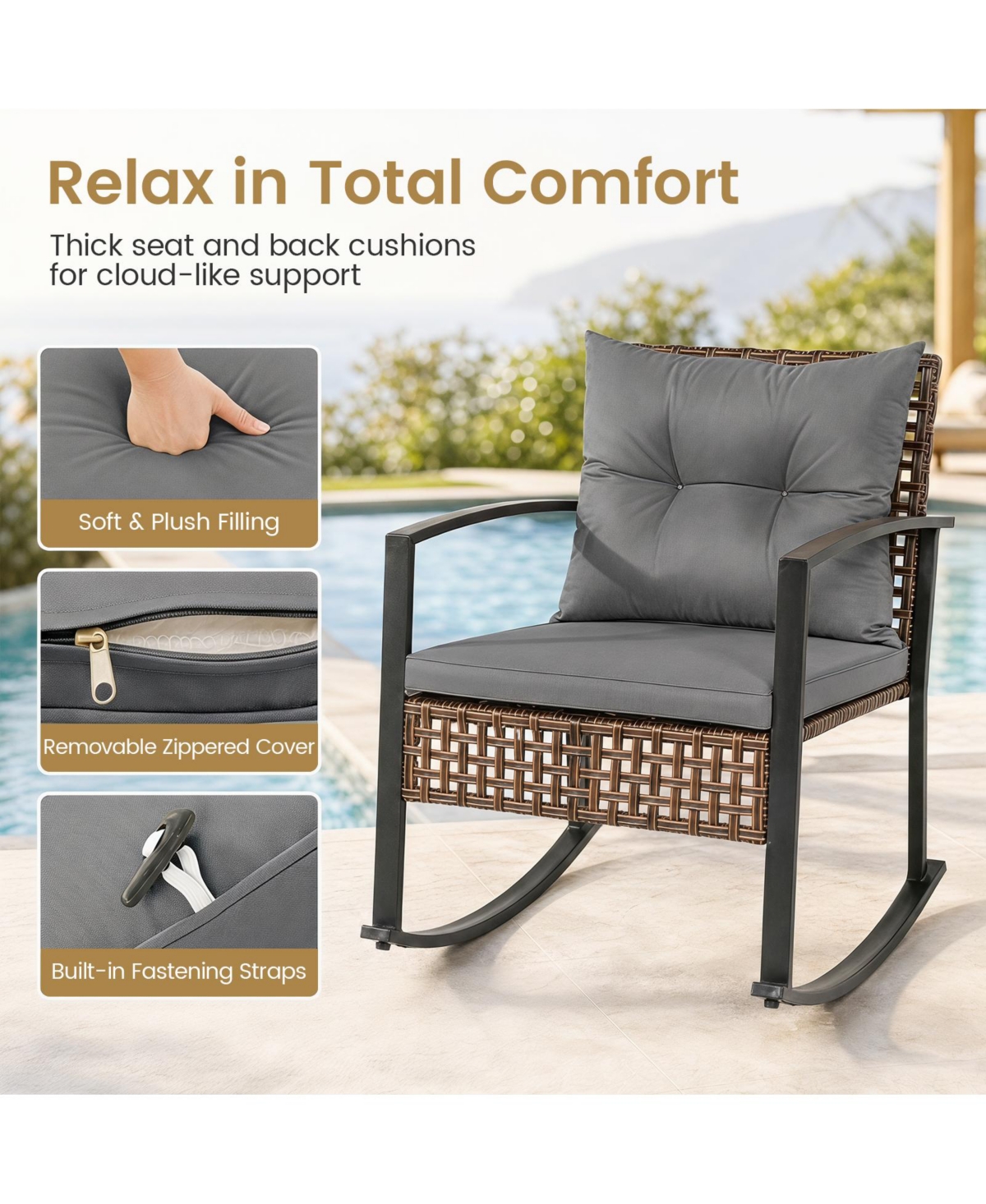 Gymax 3Piece Rattan Wicker Patio Conversation Set with Chairs 2-Tier Glass-Top Coffee Table