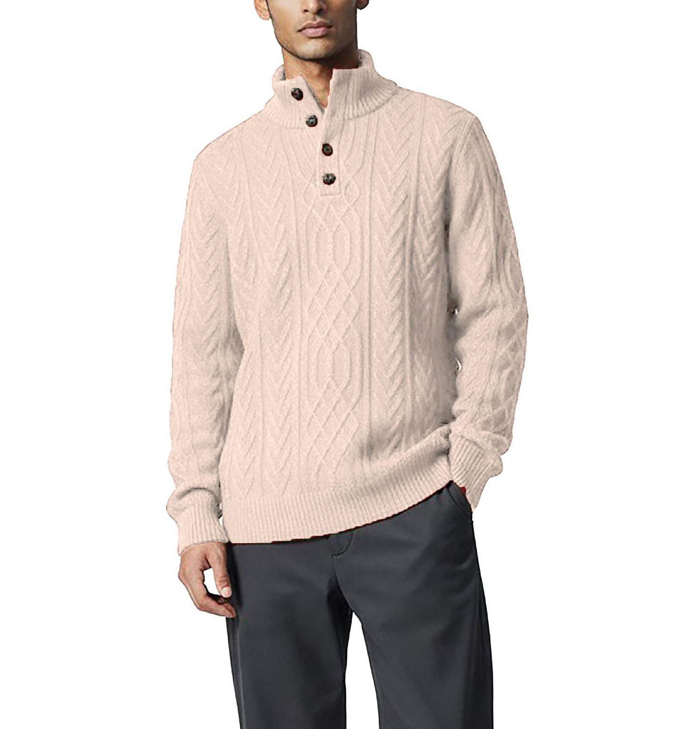 Мужской свитер Hope & Henry Cable-Knit Mock-Neck, цвет: Слоновая кость — фото 1