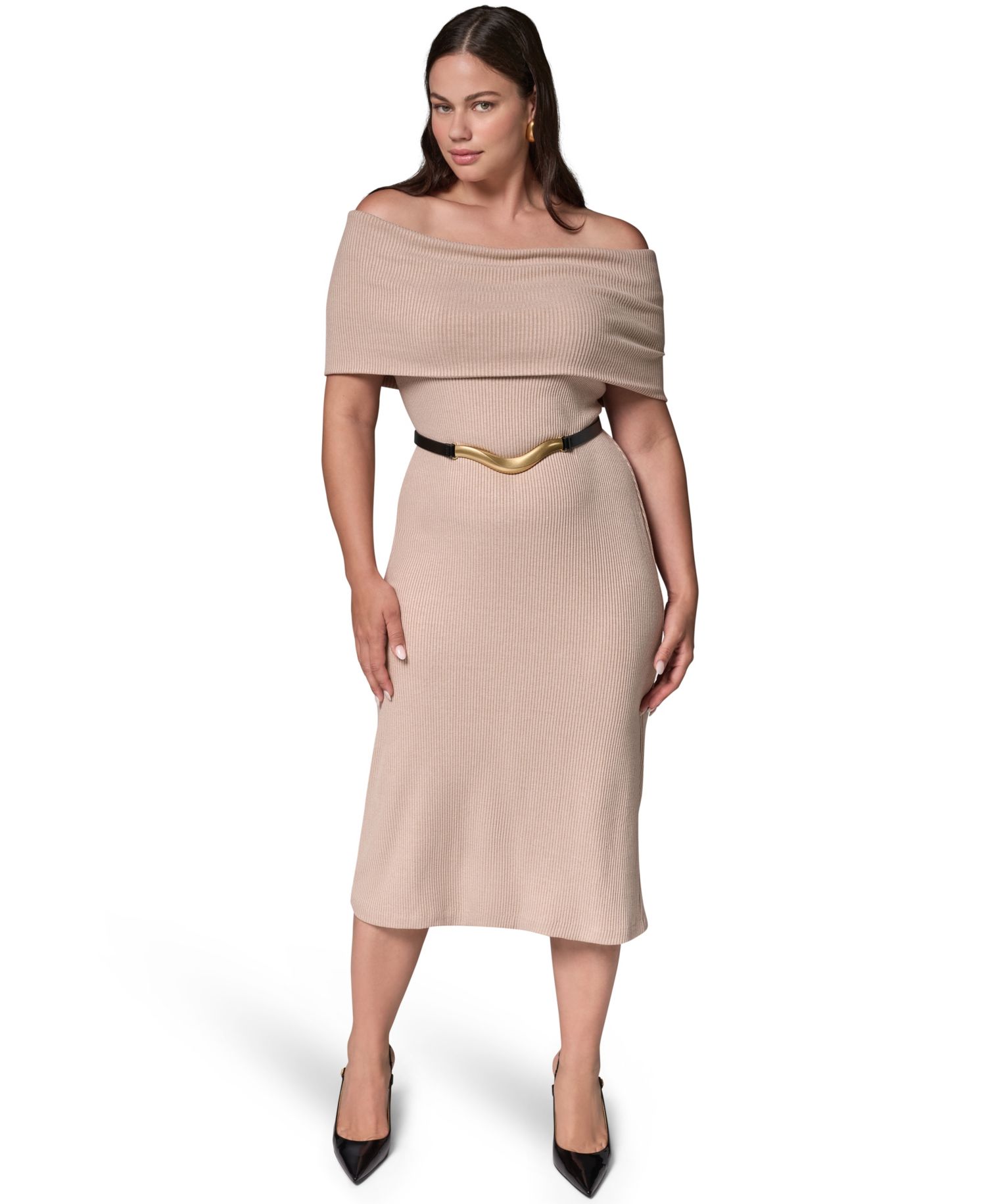 Plus Off-the-Shoulder Belted Sweater Dress