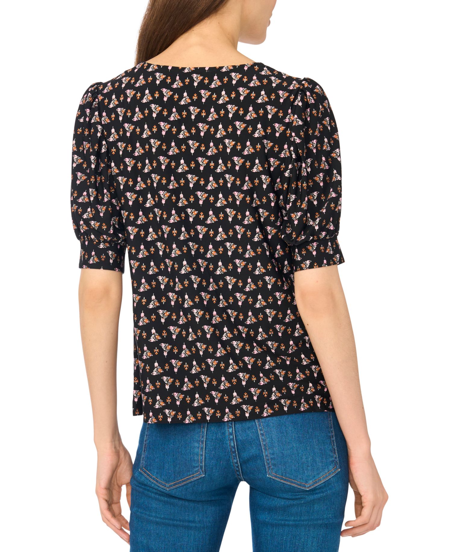 Women's Tulip Crew Neck Shirred Short-Sleeve Blouse