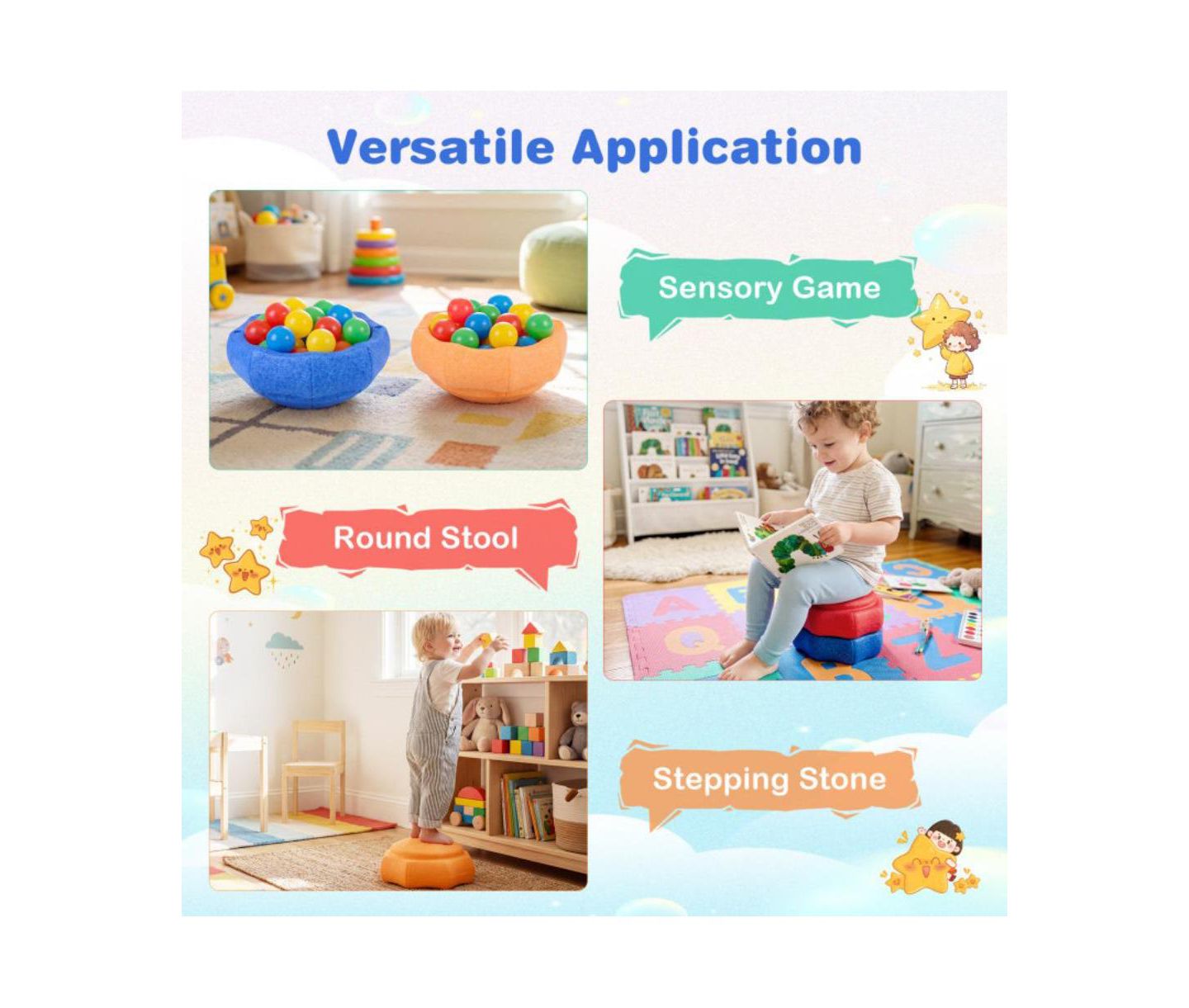 Детские игрушки Slickblue 6-Piece Kids Balance Stepping Stones for Sensory Play, Ages 3+, цвет: Разноцветный — фото 11