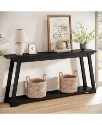 63" Solid Wood Console Table with 2-Tier Storage