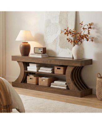 63-Inch Farmhouse Entryway Console Table with Storage, TV Console with Curved Design for Living Room, Bedroom