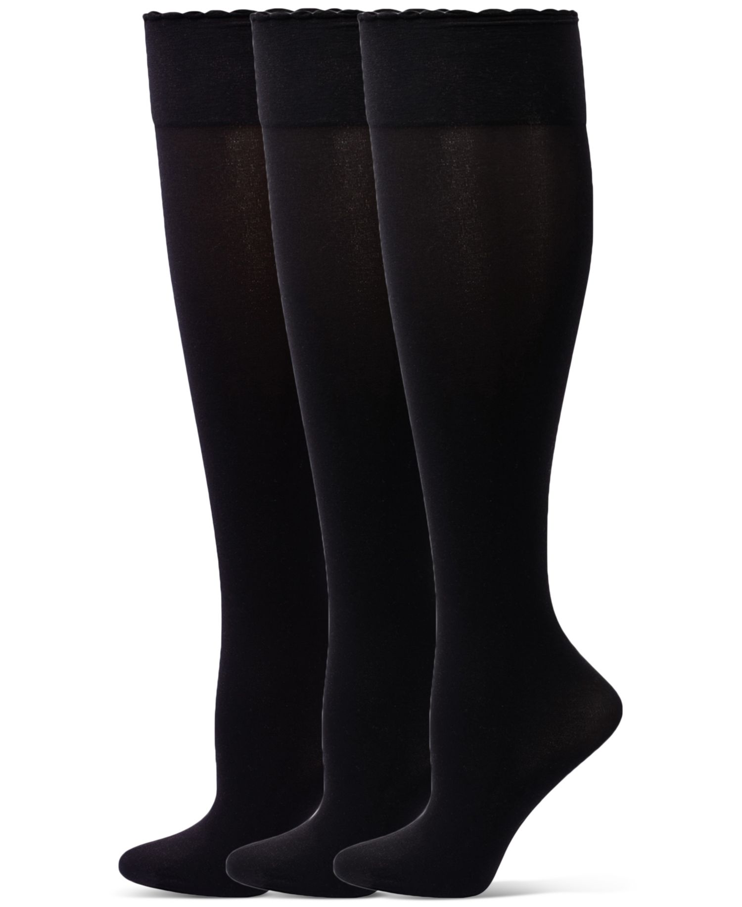 Women's Compression Opaque Scalloped-Edge Knee-High Socks, 3-Pack