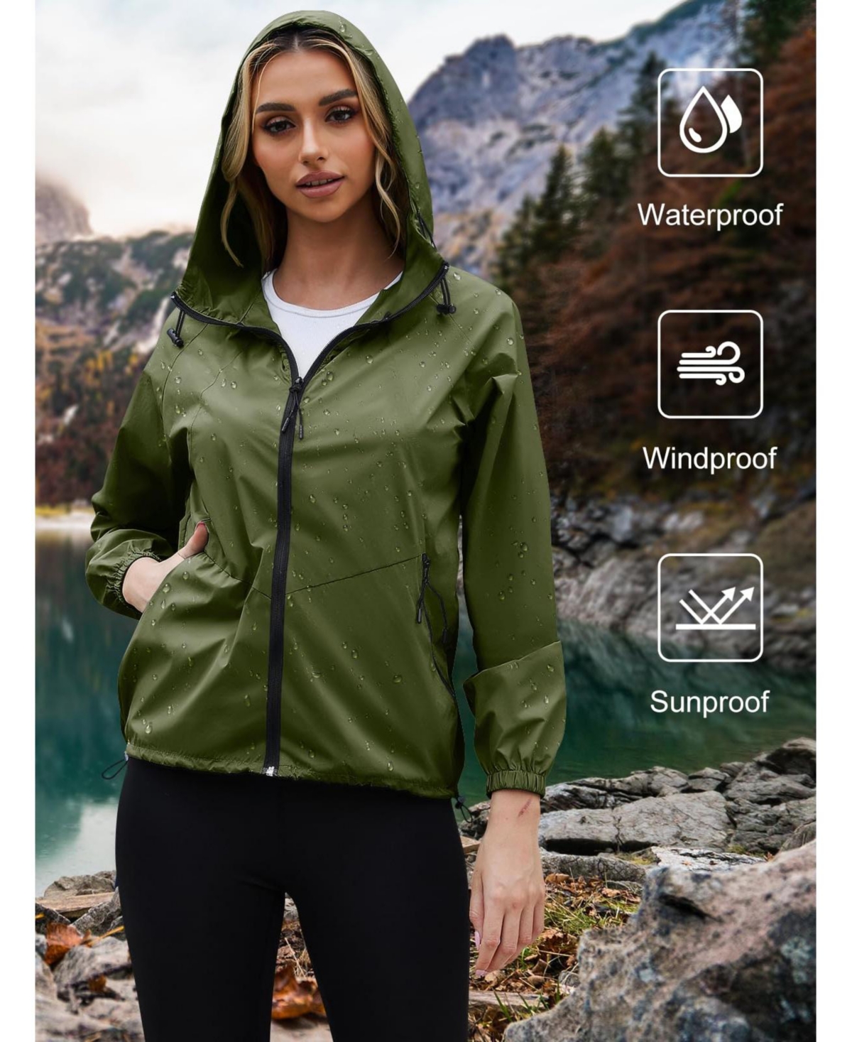 Piscifun Women's Lightweight Packable Waterproof Rain Jacket